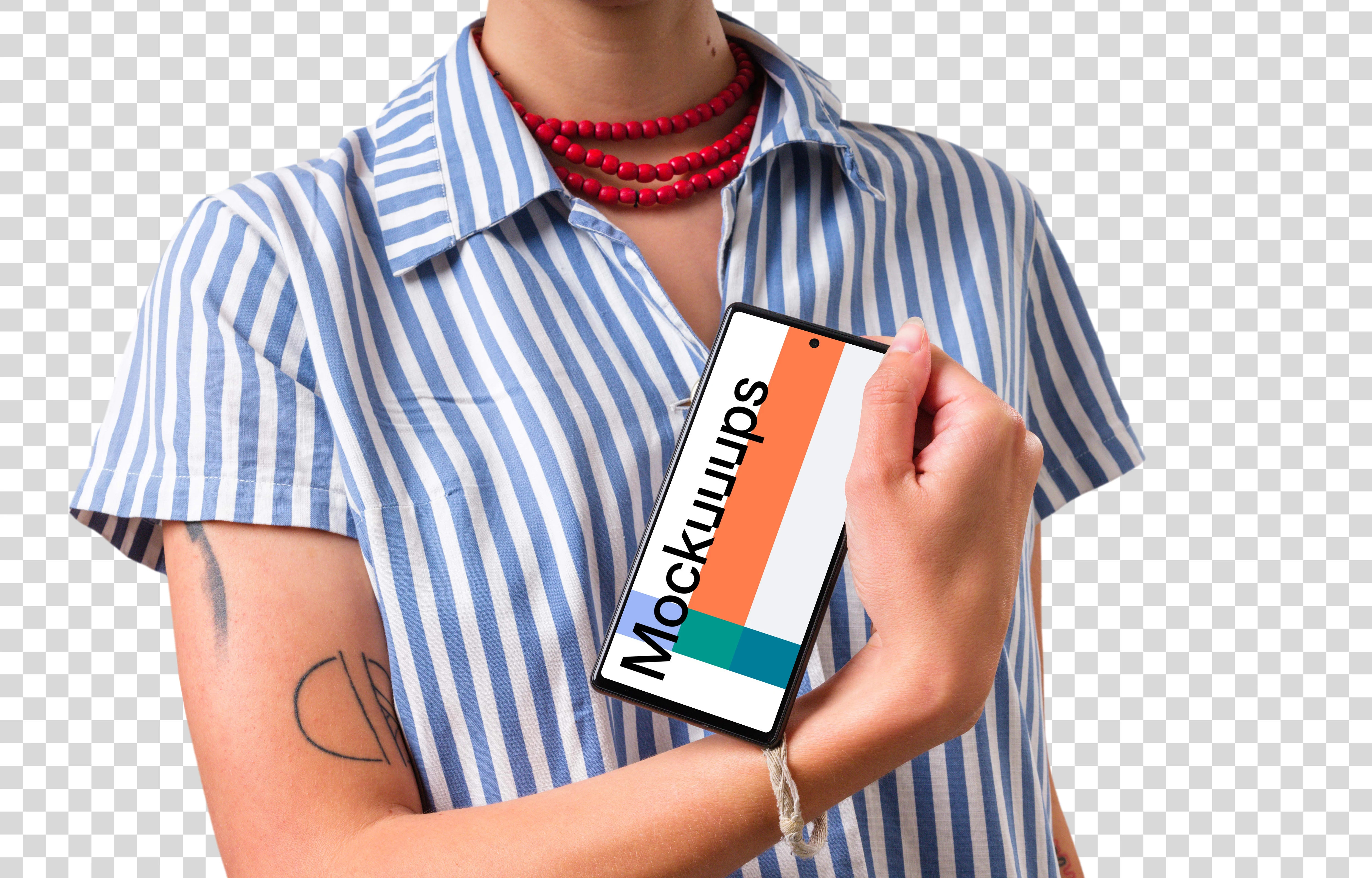 Woman showing the app on the Google Pixel mockup