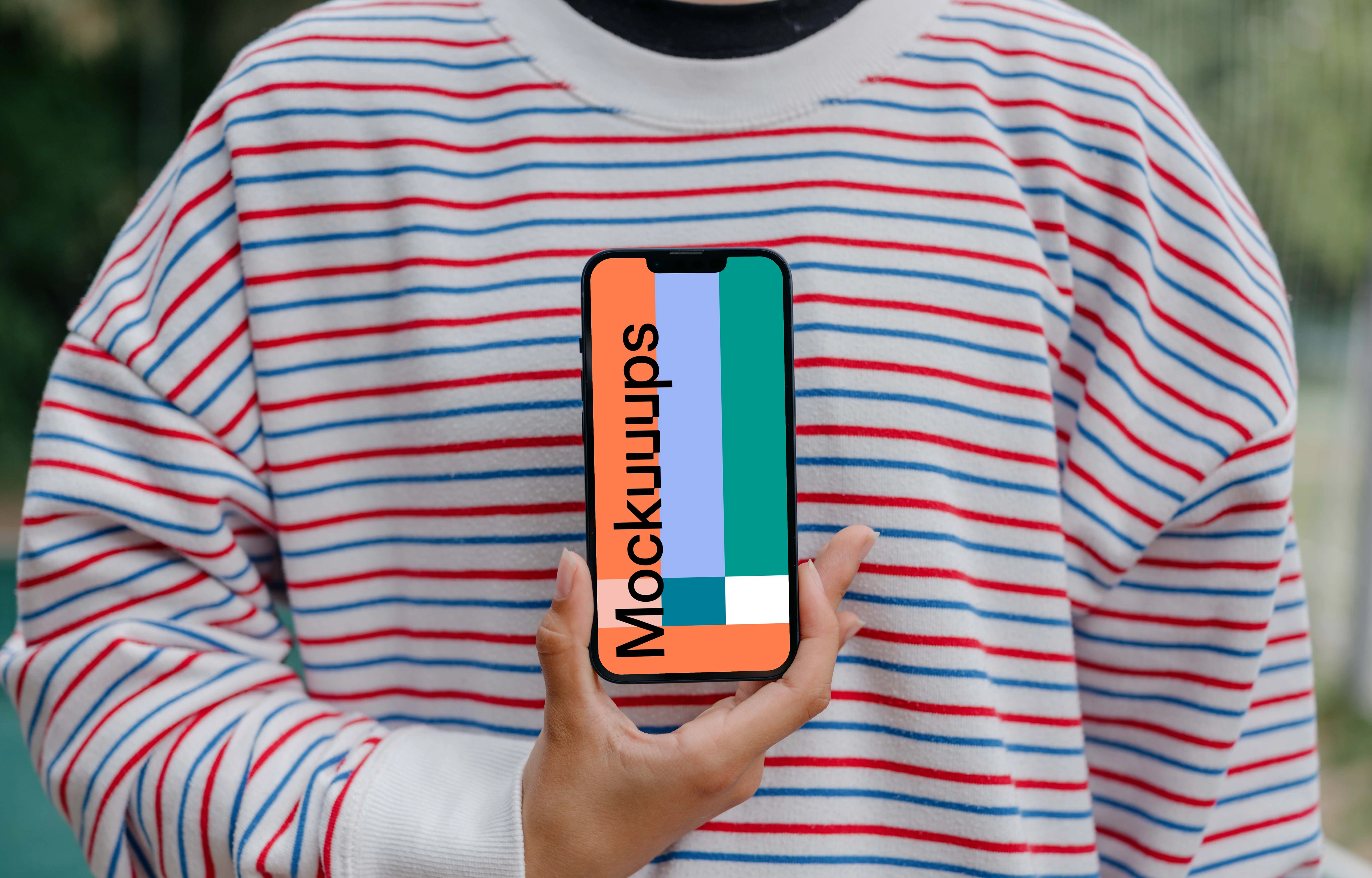 Woman hand holding a smartphone mockup