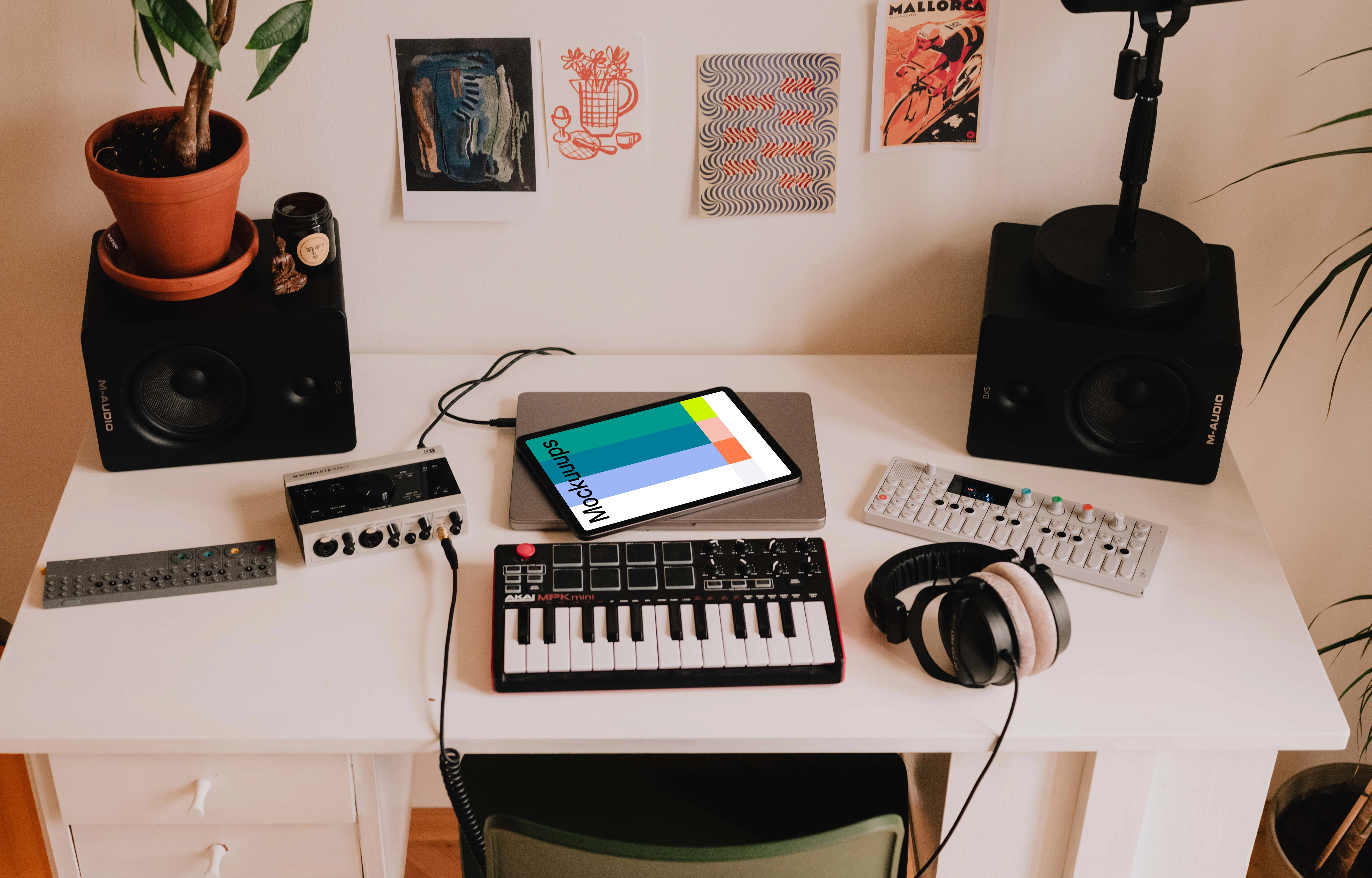 Small podcast studio with iPad Air mockup