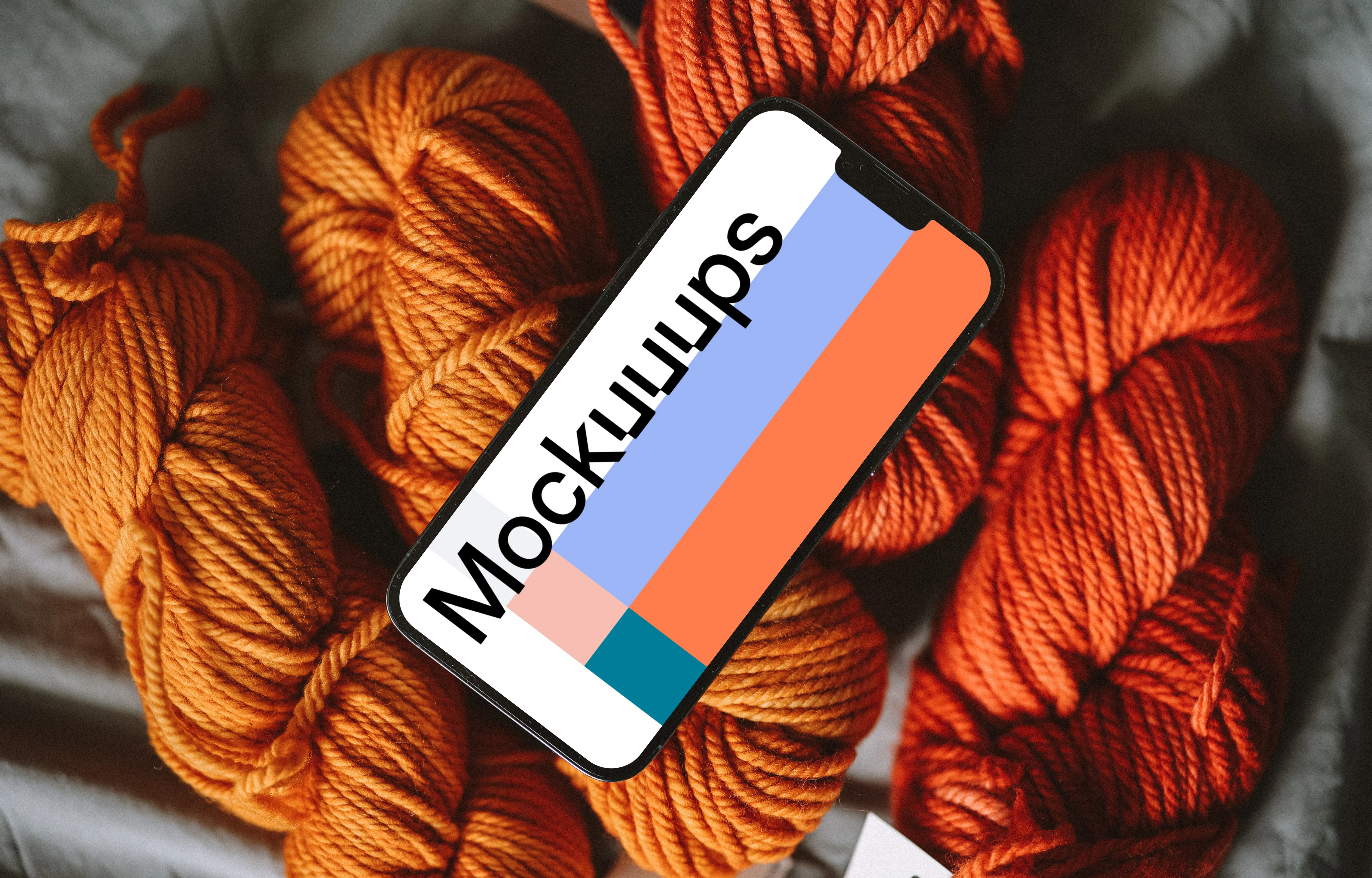 Smartphone mockup on yarn