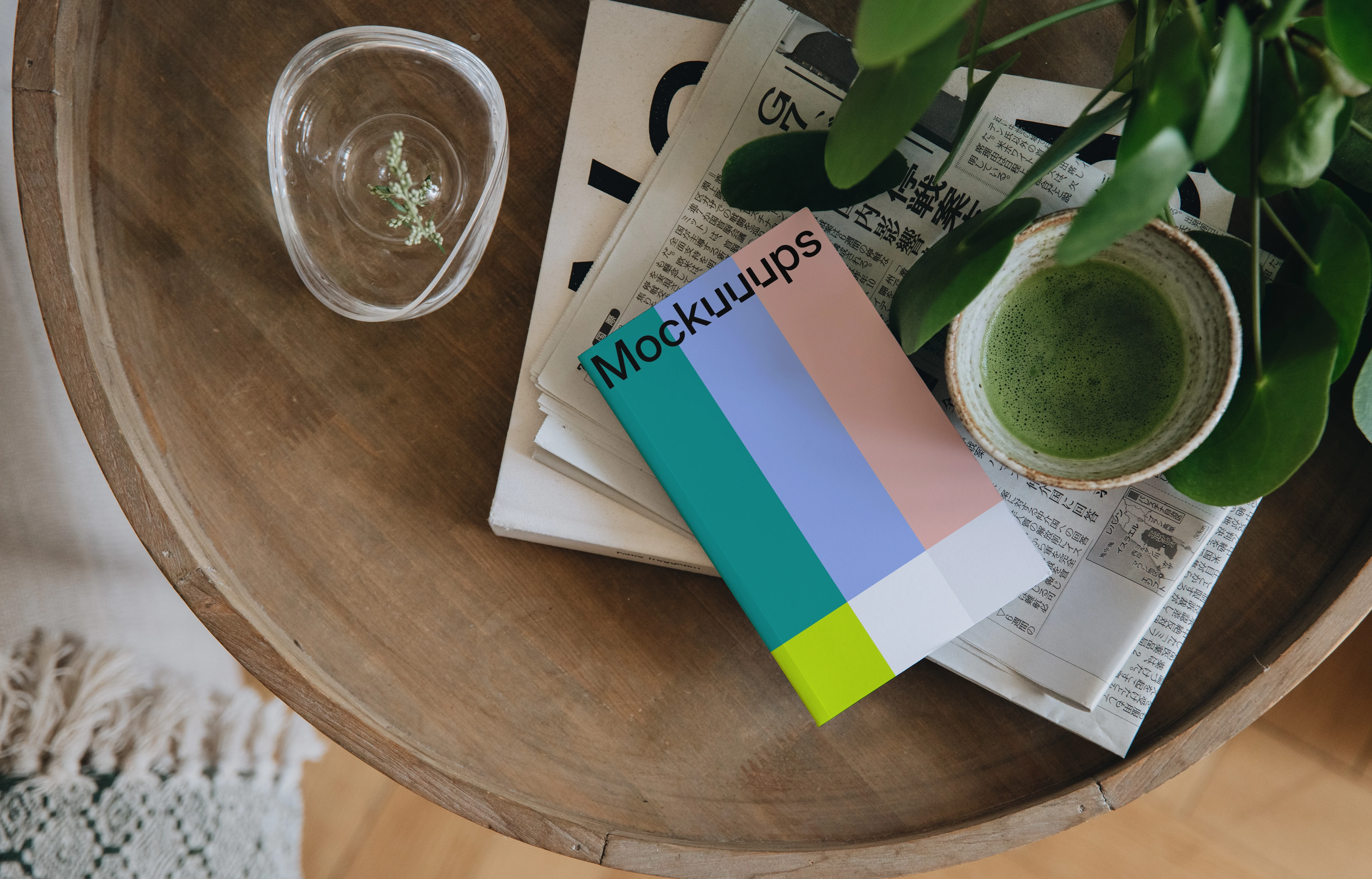 Softcover book mockup with plants