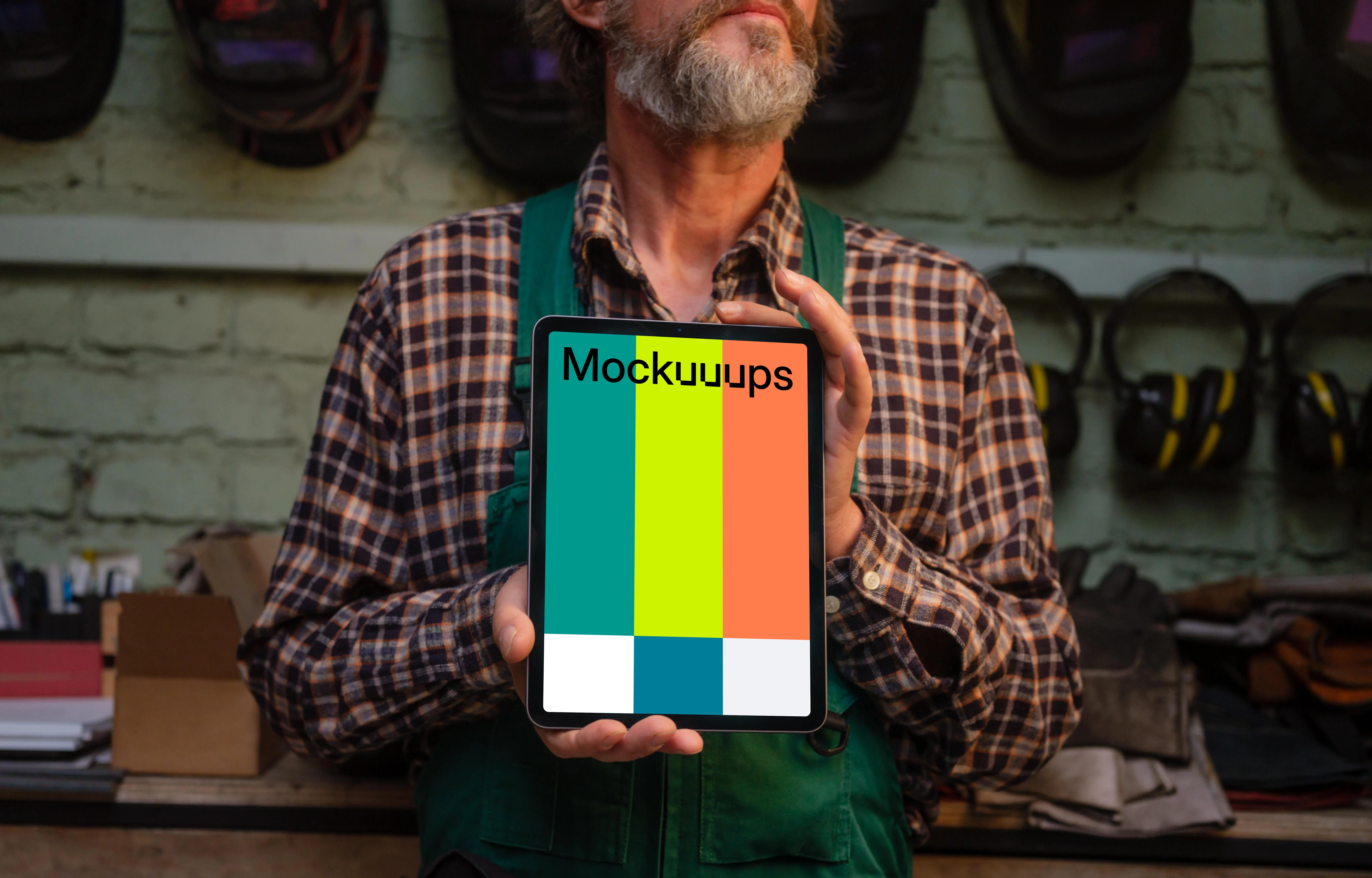 Mechanic holding an iPad mockup