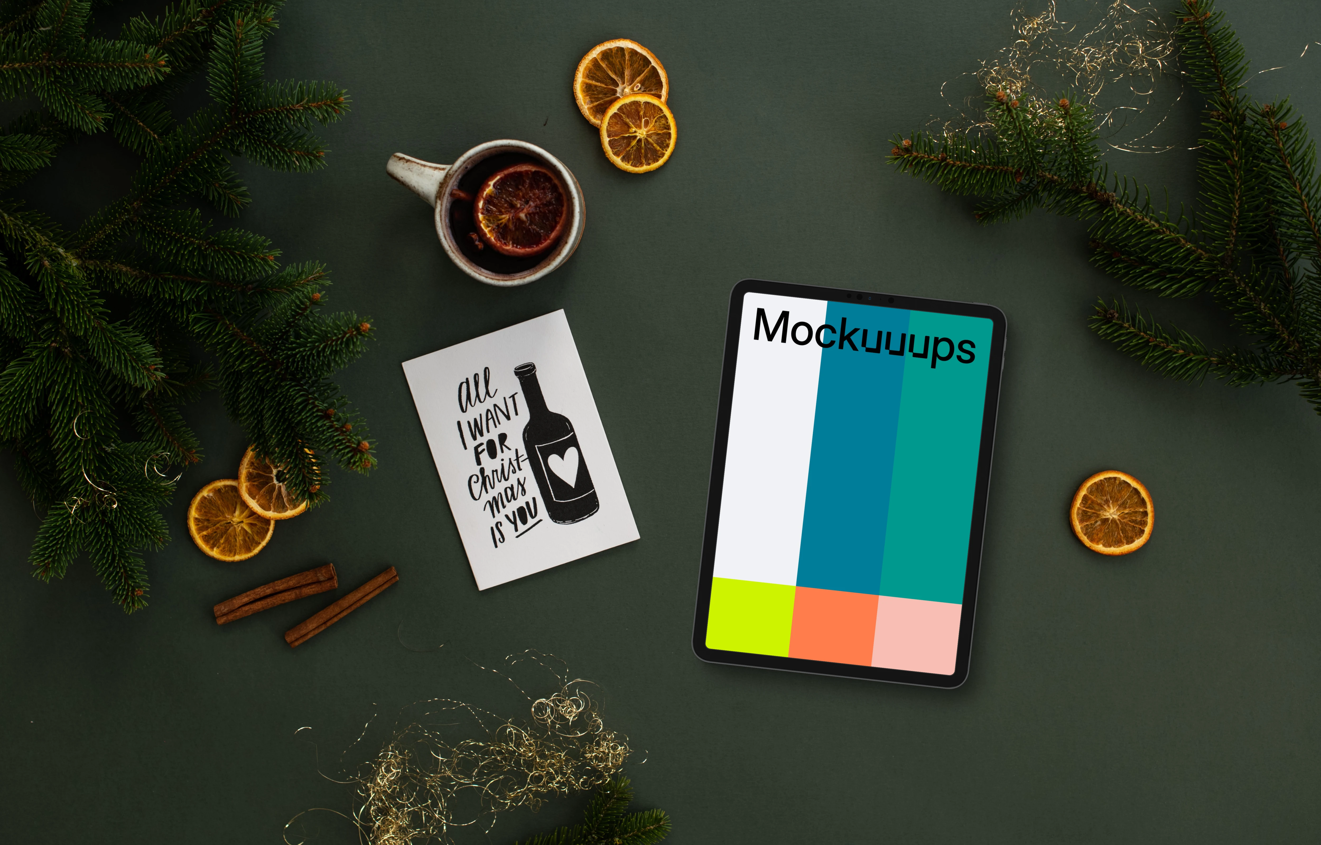 Tablet mockup with a christmas card