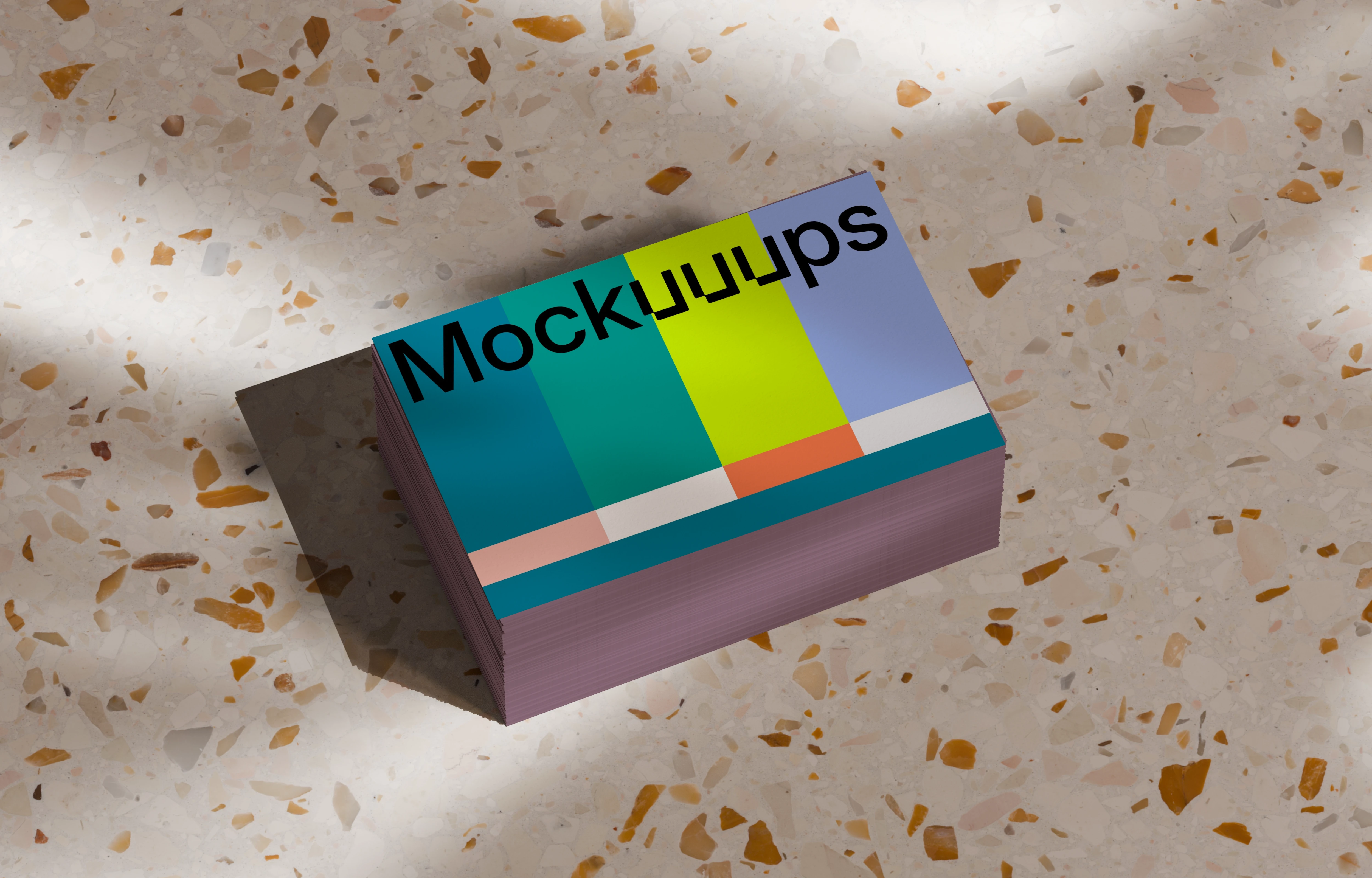 Stacked EU business card mockup on terrazzo surface