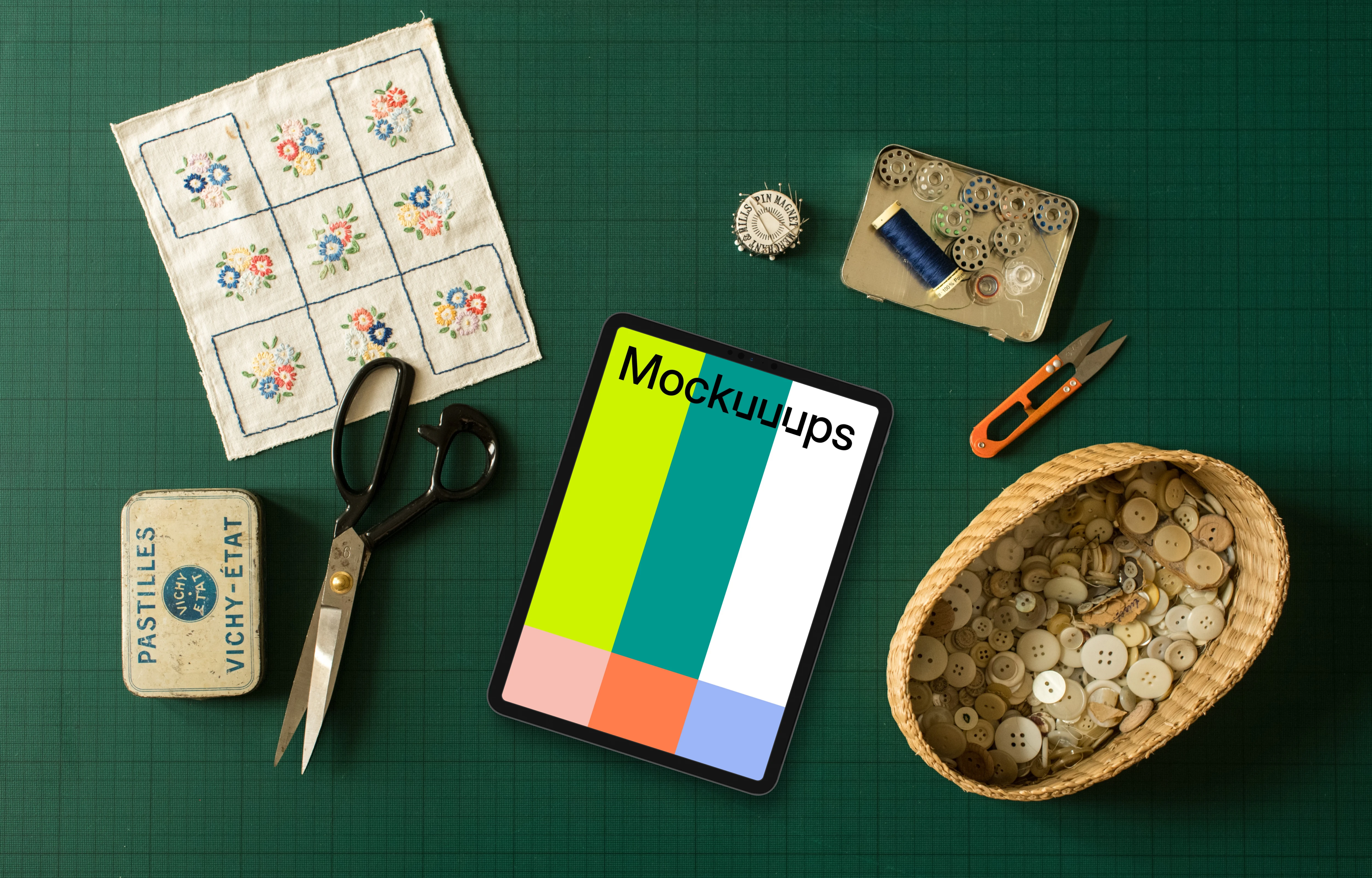 Tablet mockup and basket with buttons