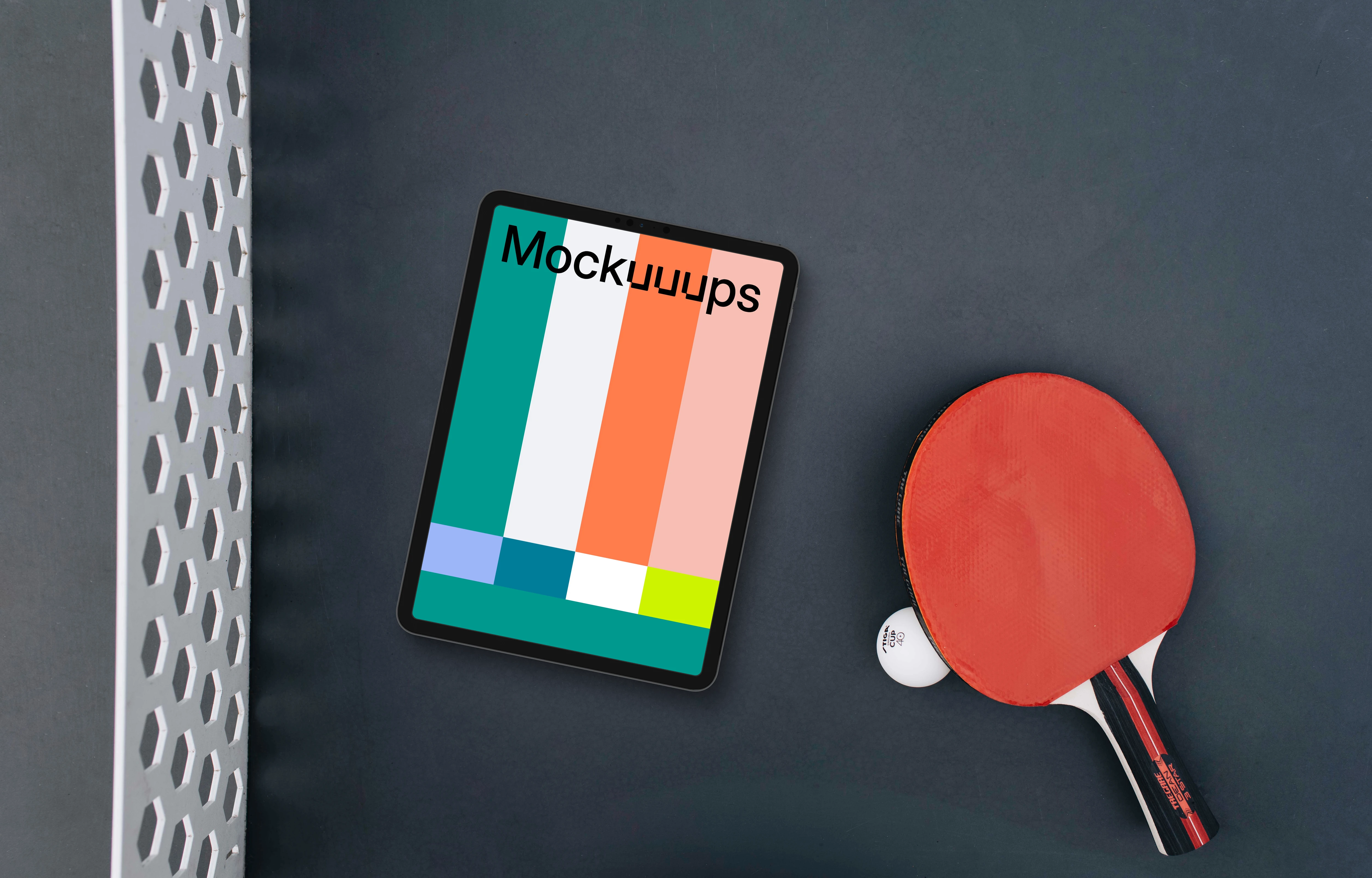 Tablet mockup on the Ping Pong table