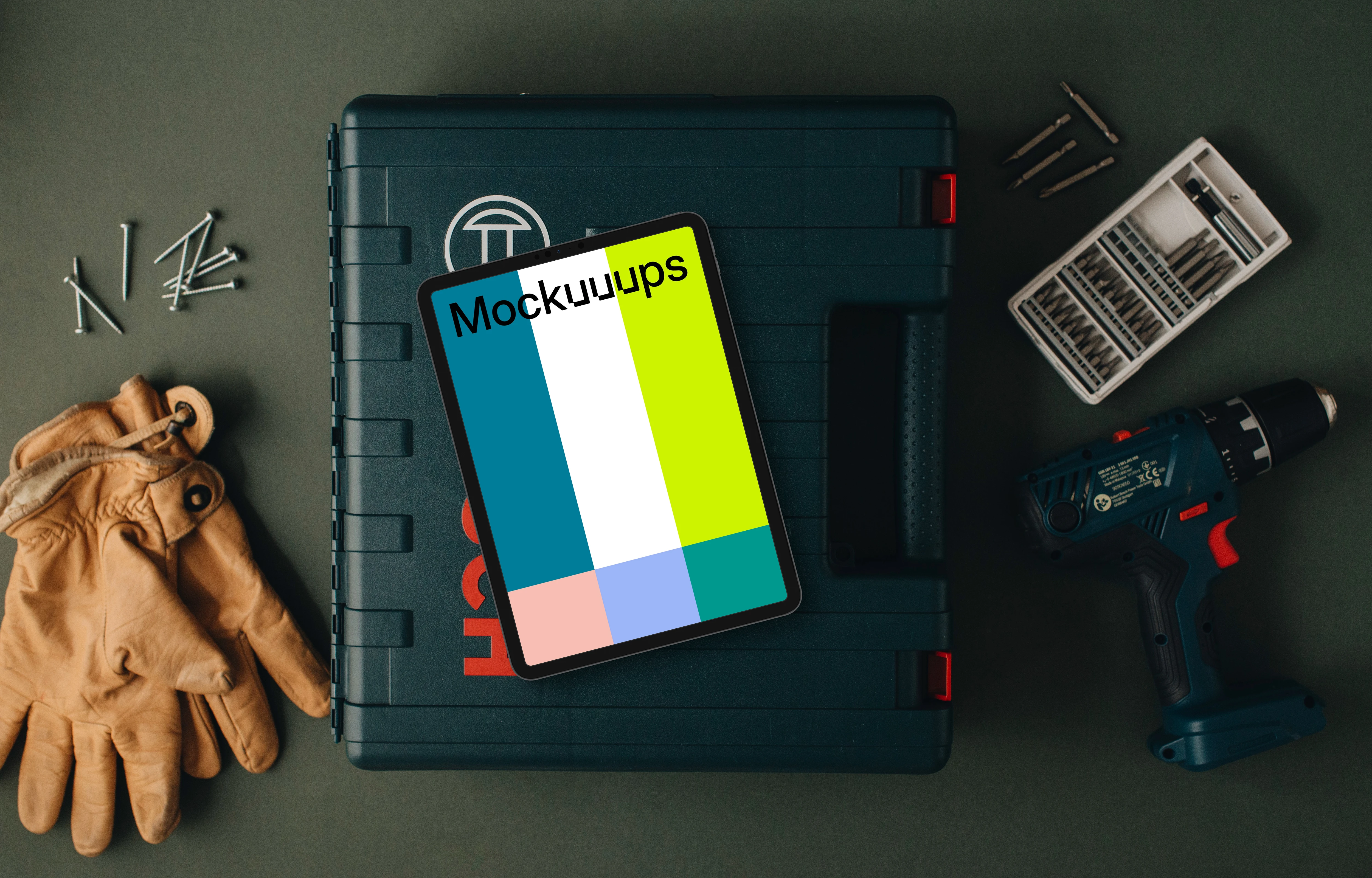 Tablet mockup on the toolbox