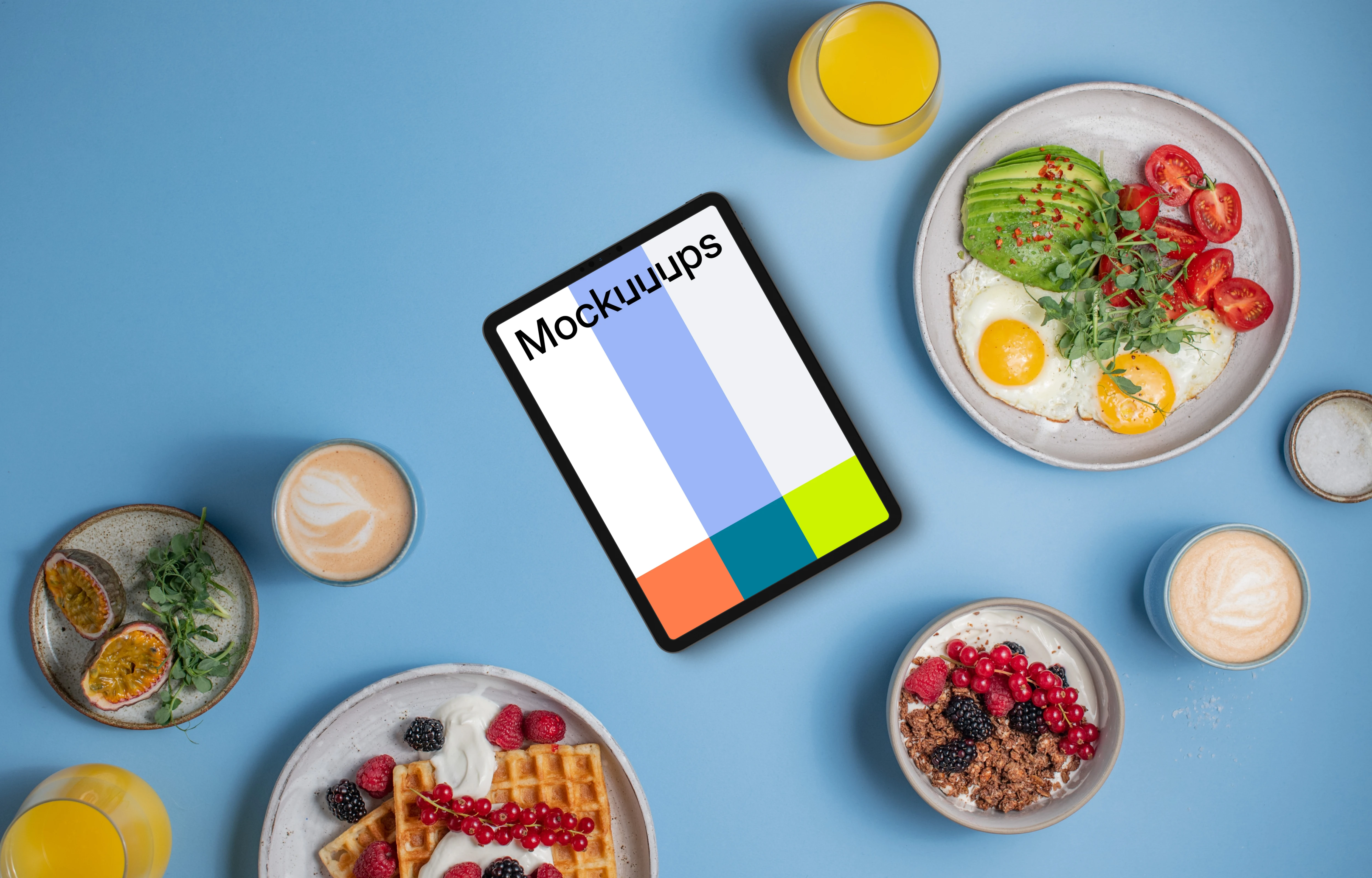 Tablet mockup with breakfast menu