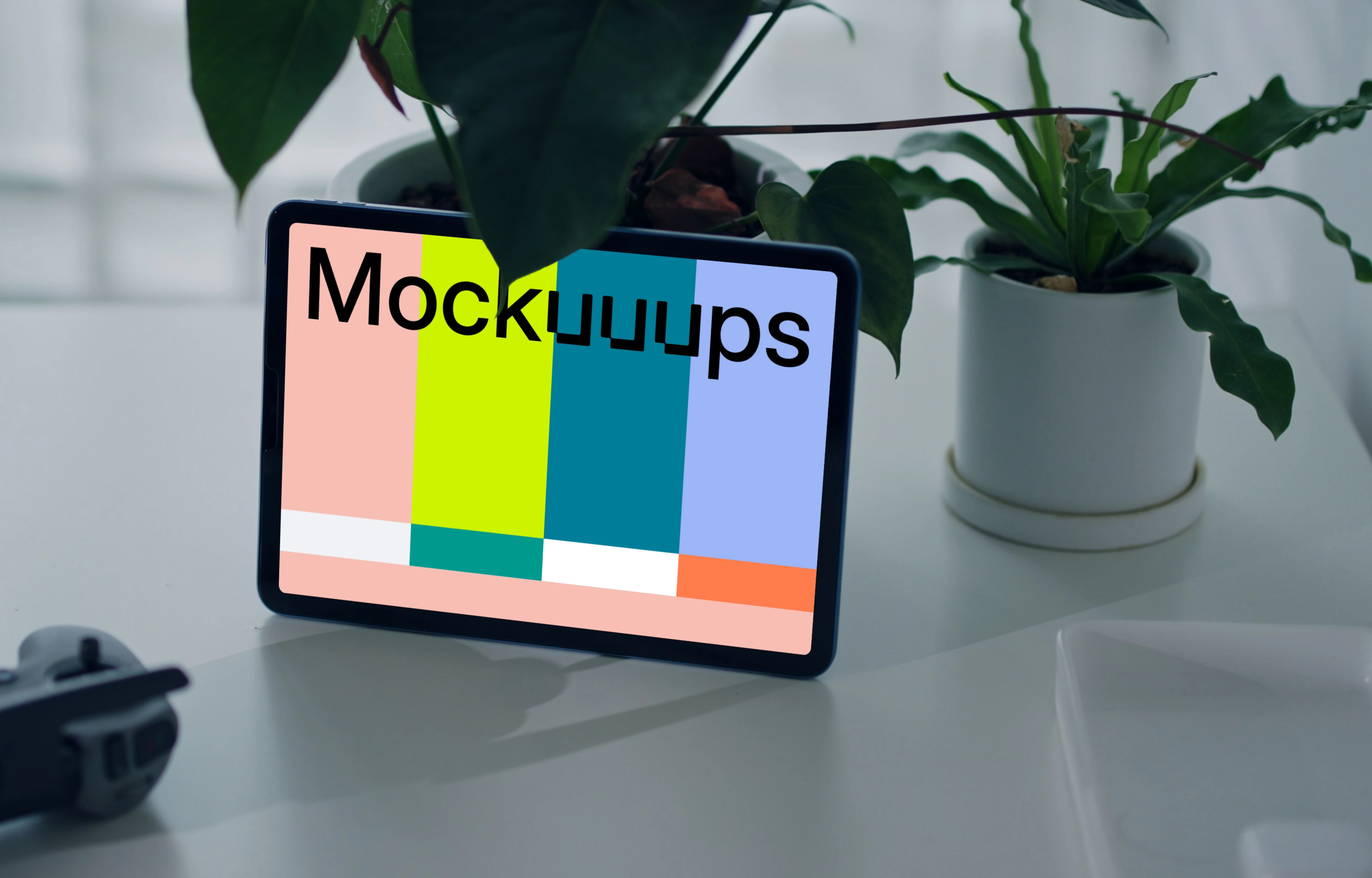 Tablet mockup with plants