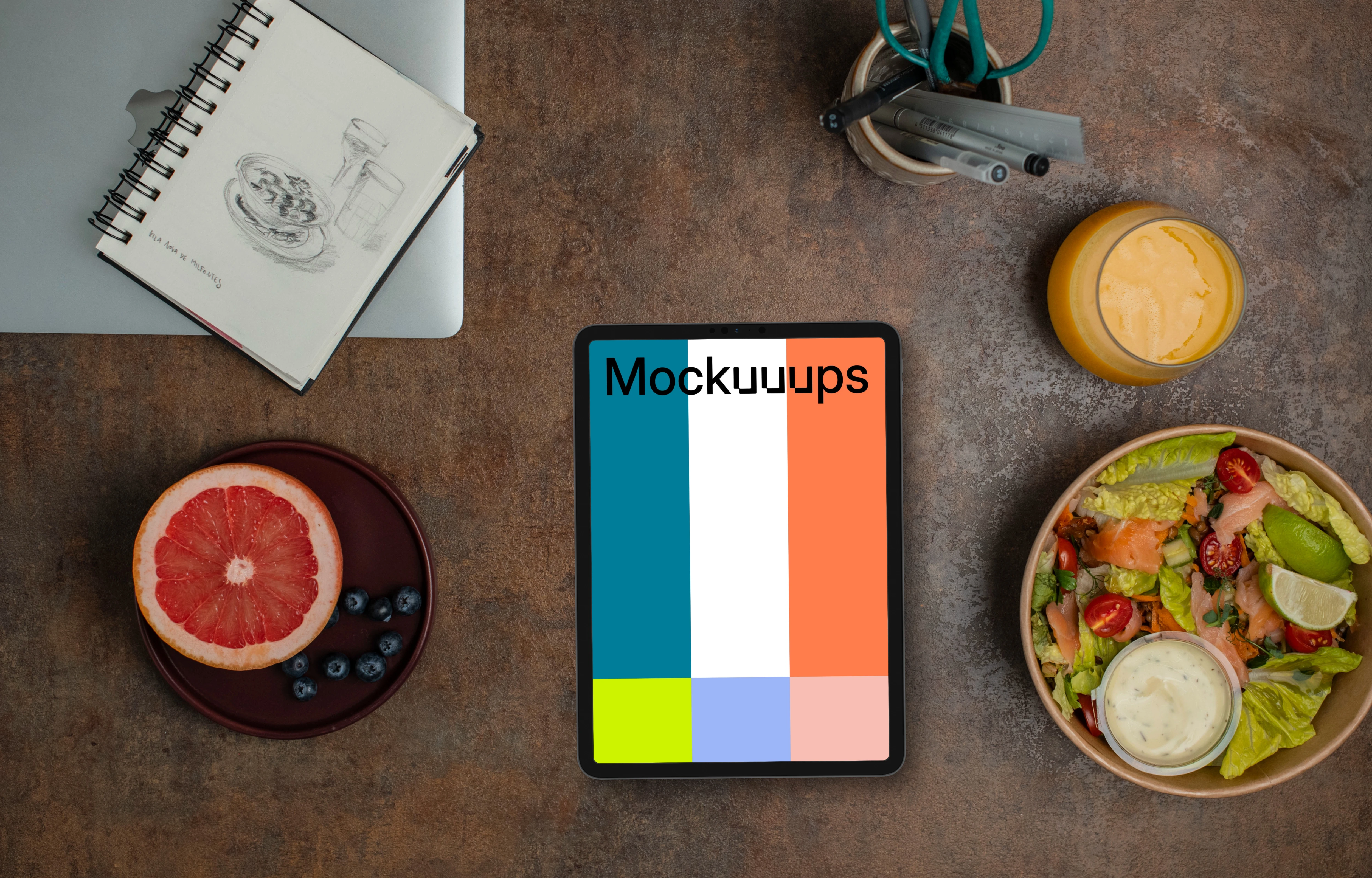 Tablet mockup with salad delivery