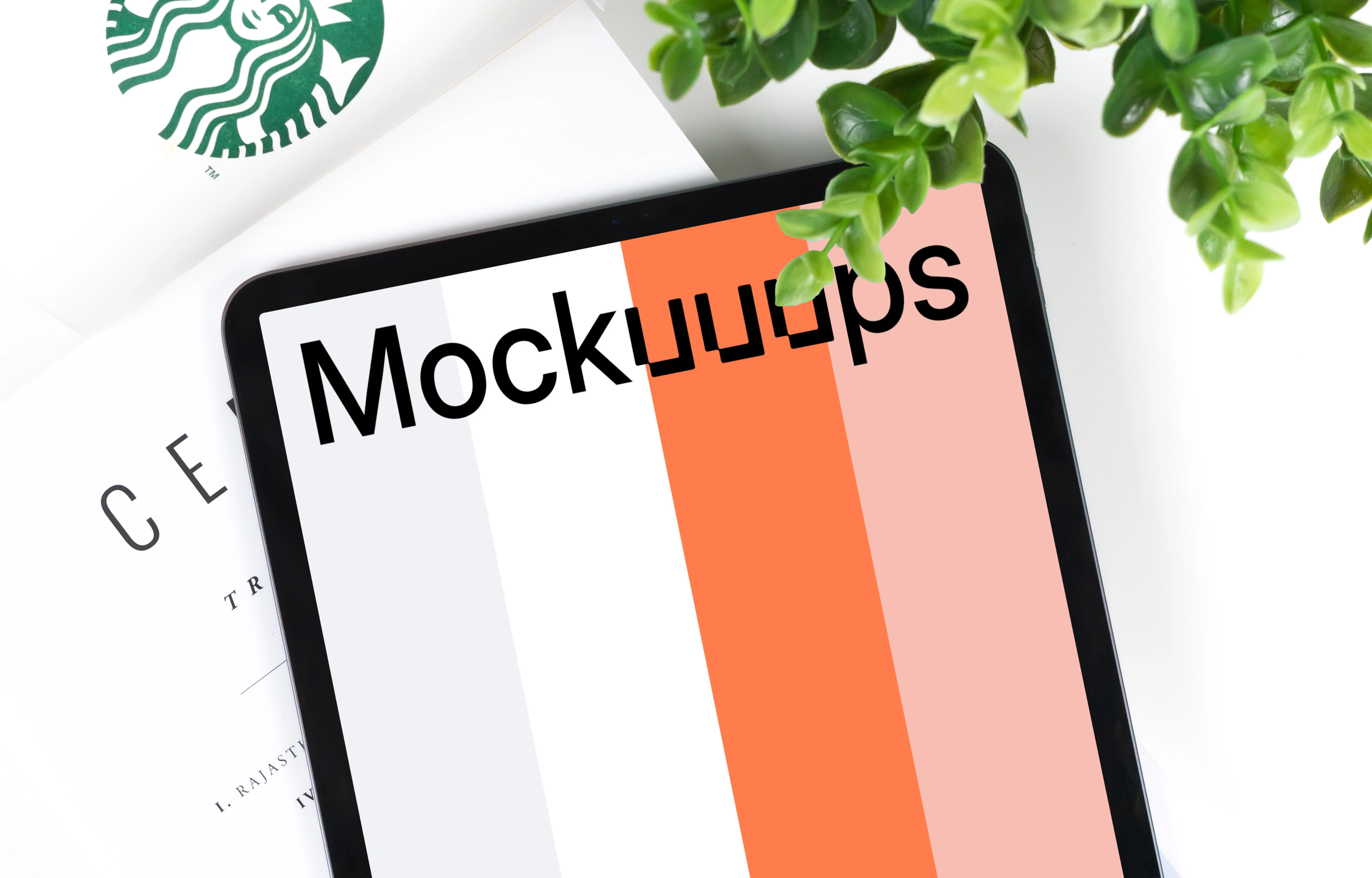 Tablet mockup with Starbucks coffee at the side