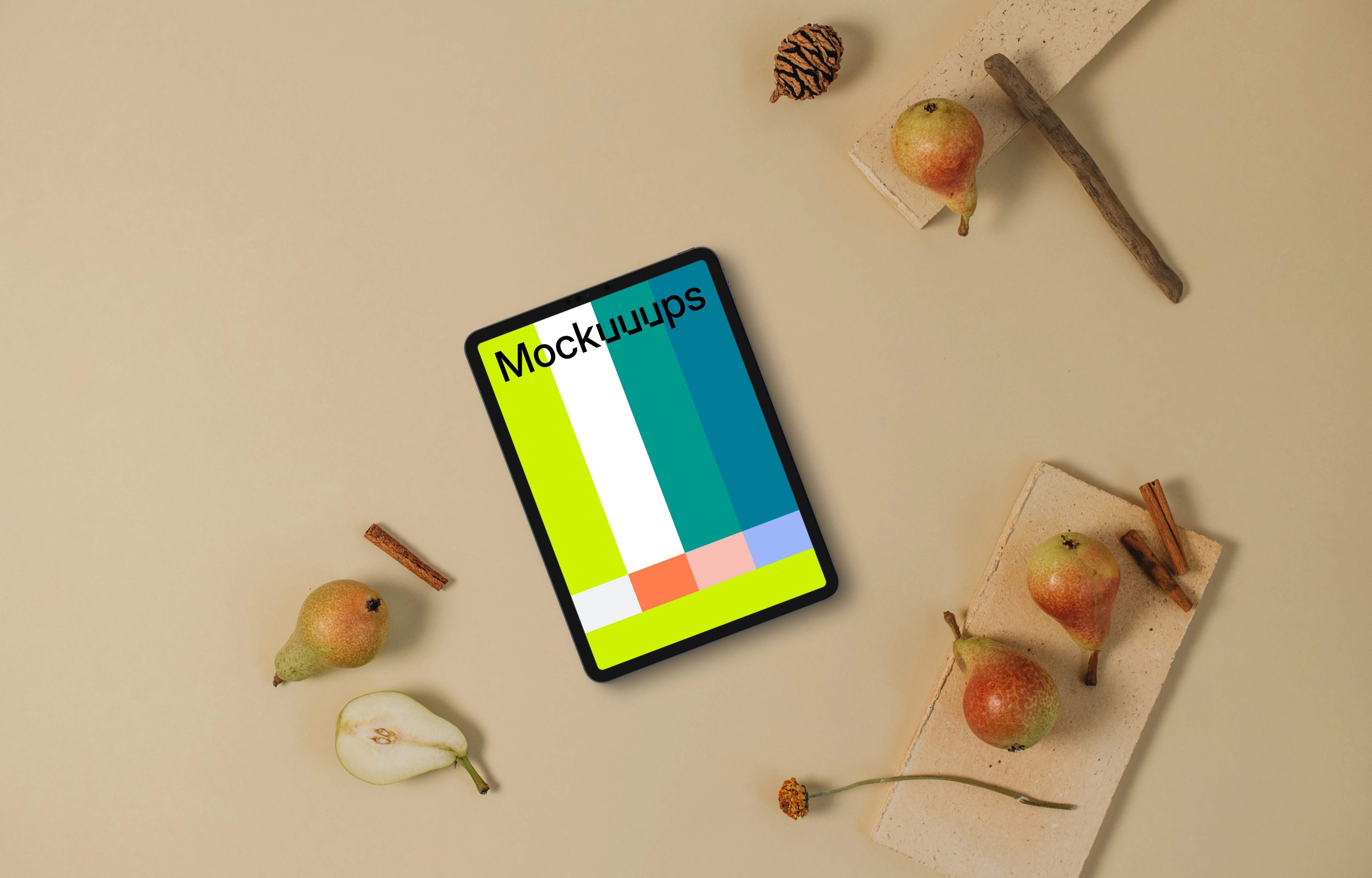 Top view of tablet mockup on the light table