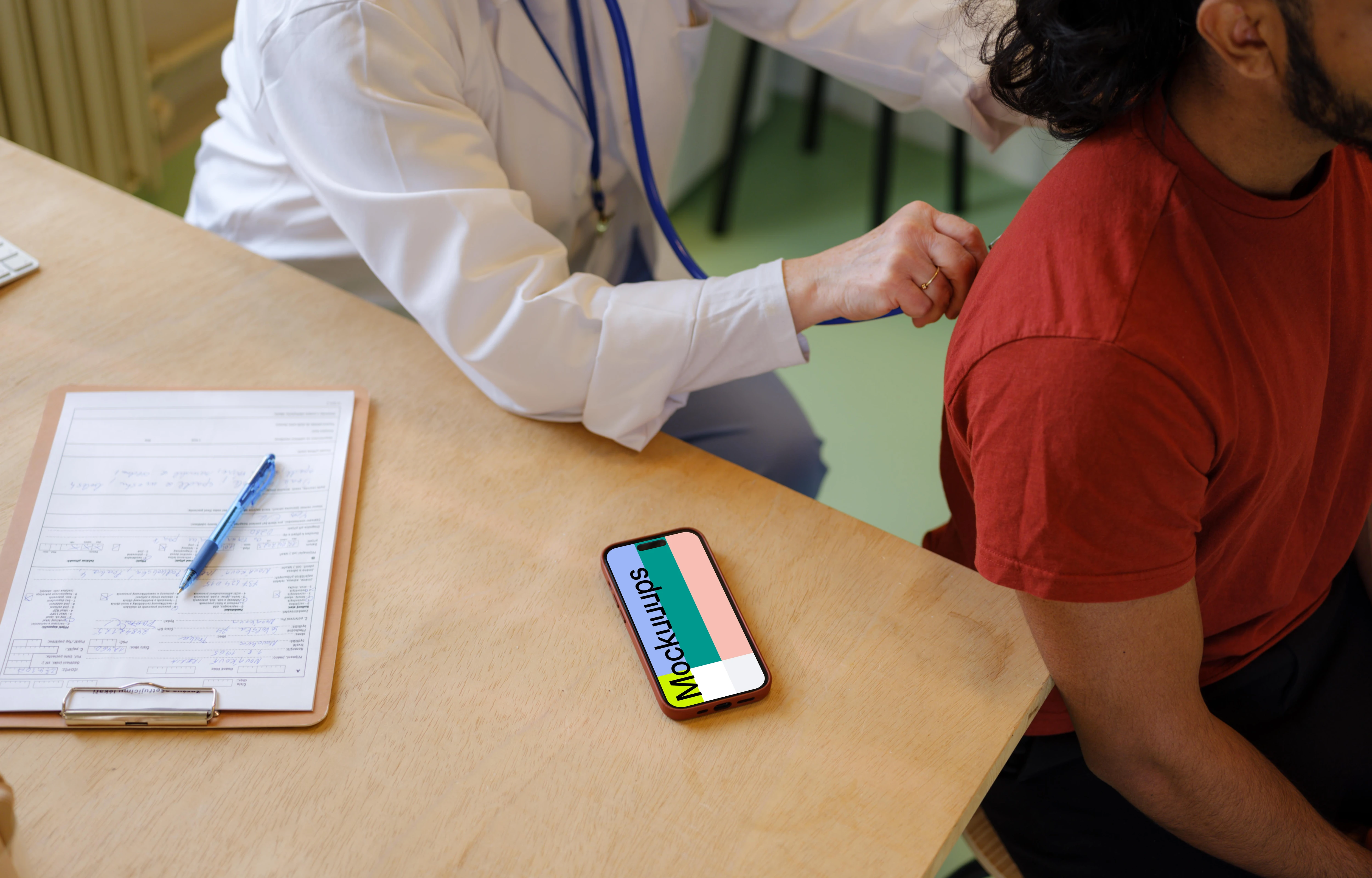 iPhone mockup in professional medical environment