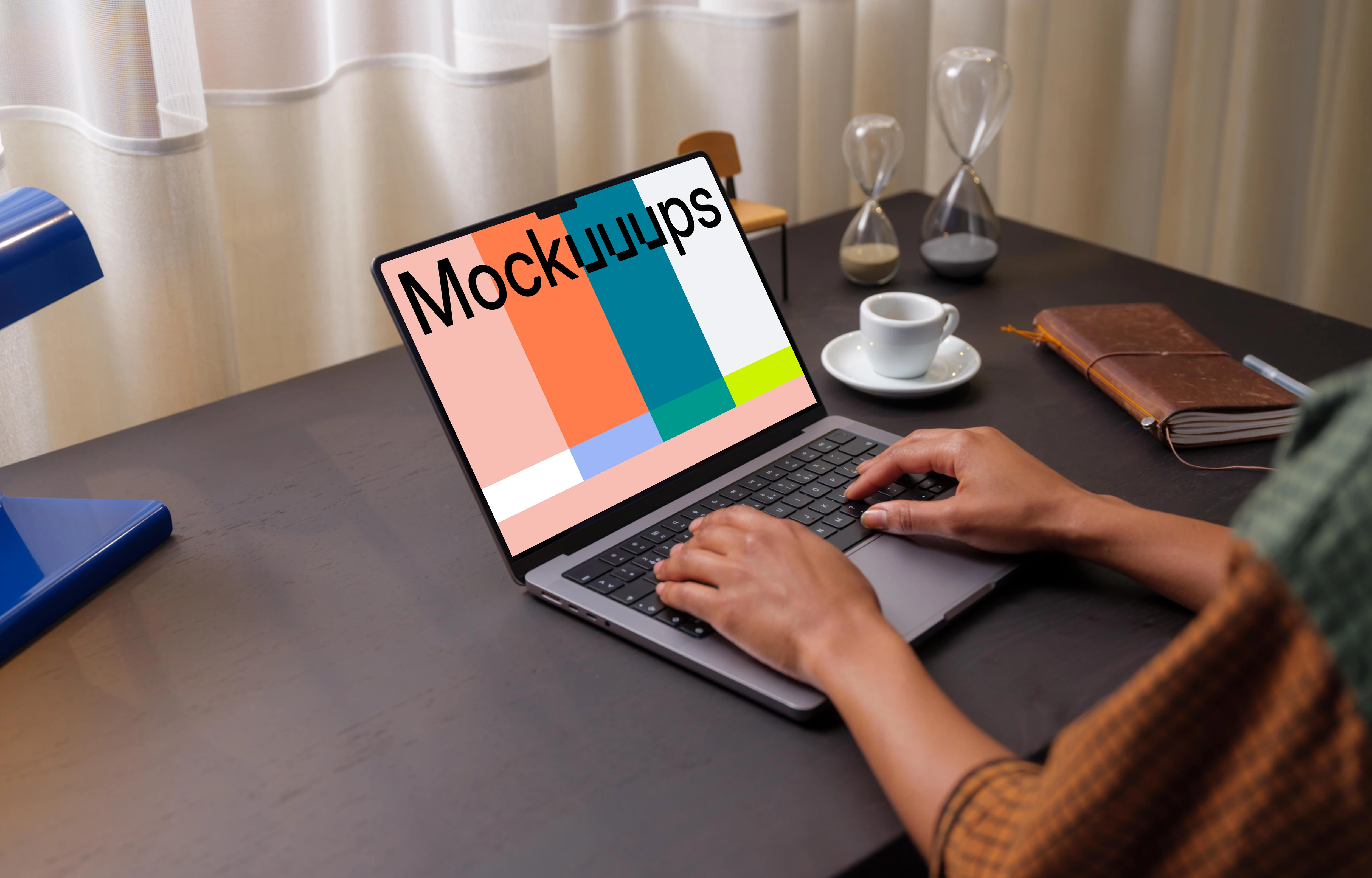 User typing on a MacBook Pro 14 mockup