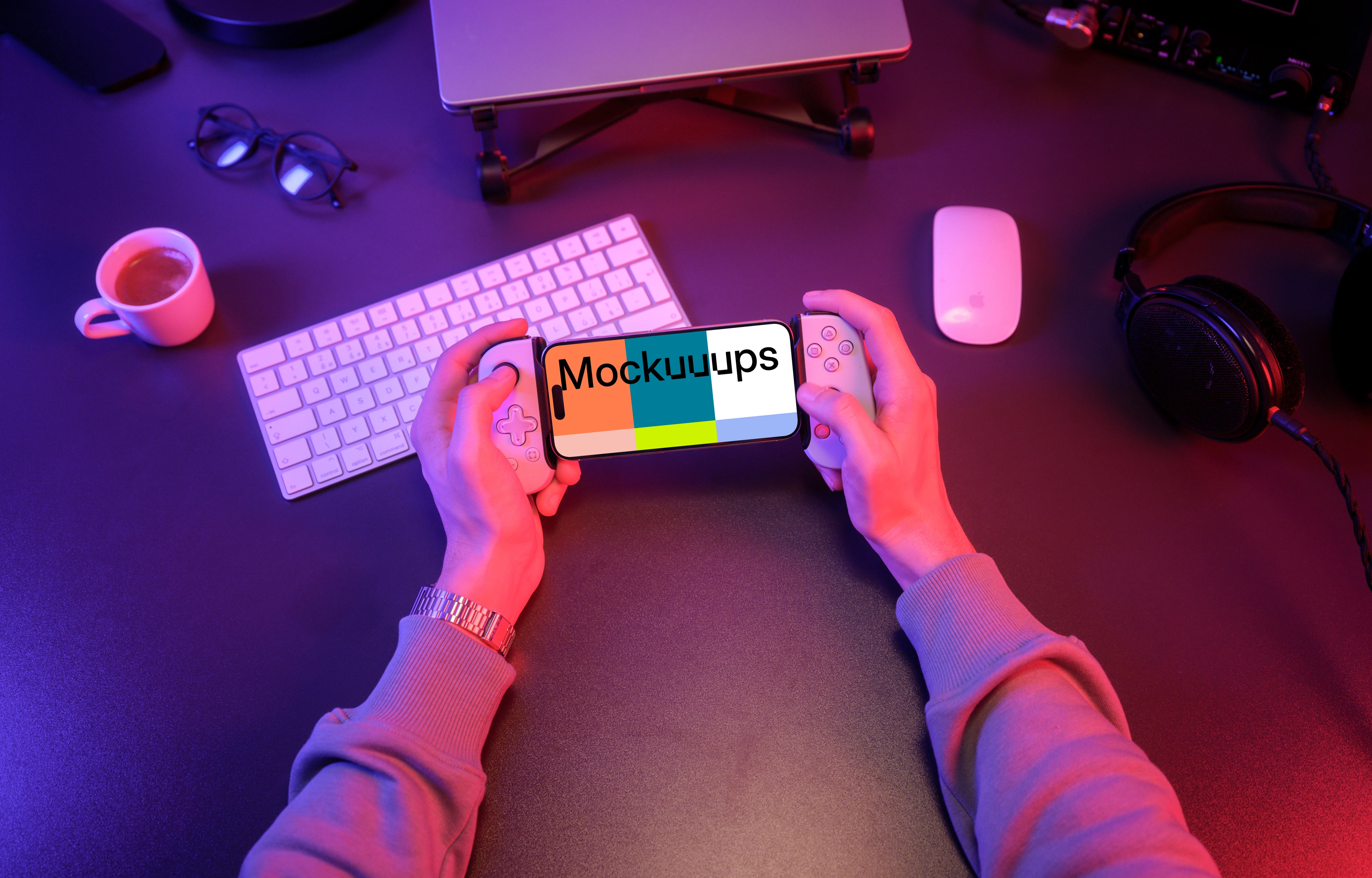 iPhone 15 Pro mockup for gaming with handheld controller