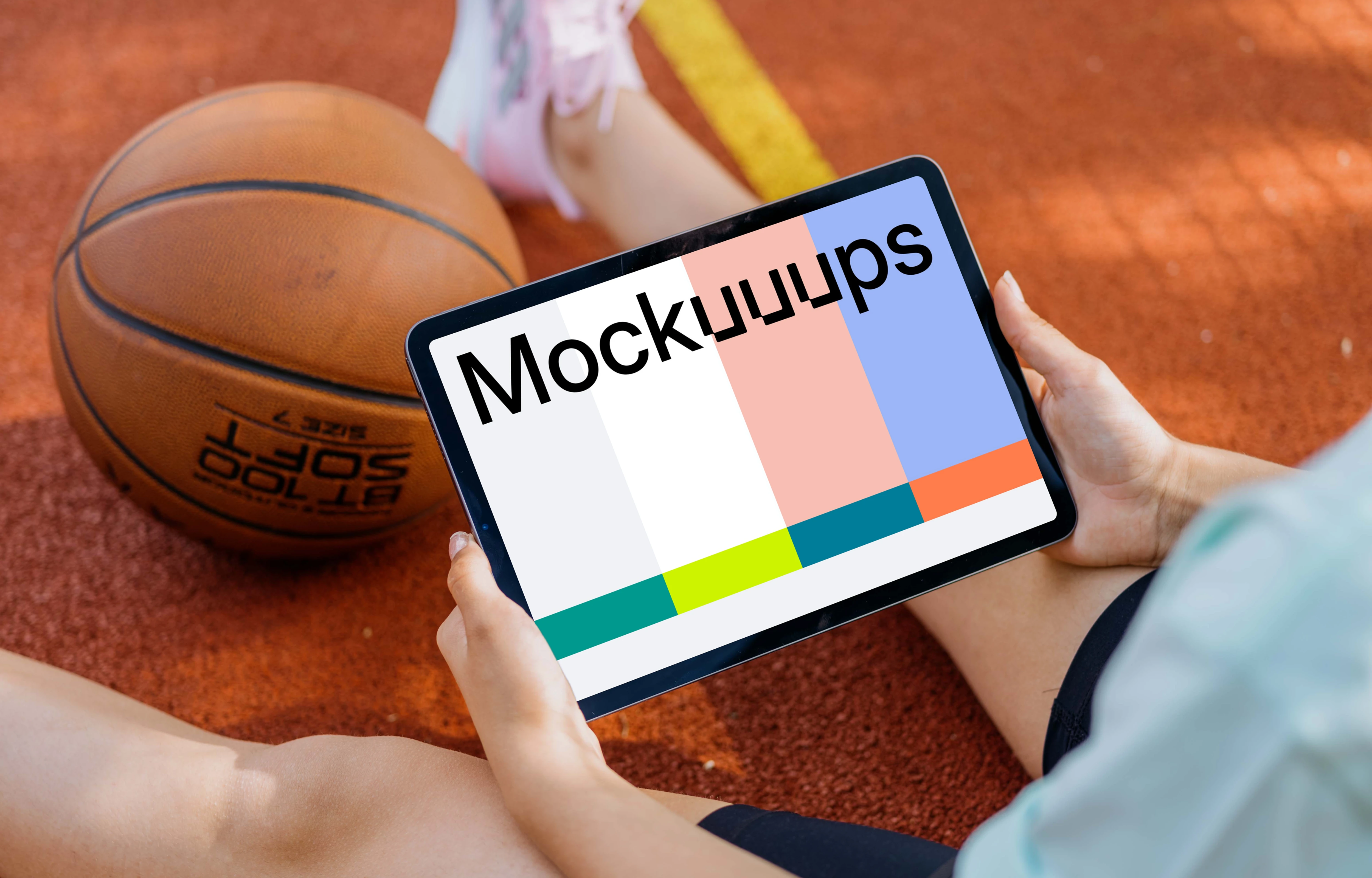 Young woman reading on an iPad mockup
