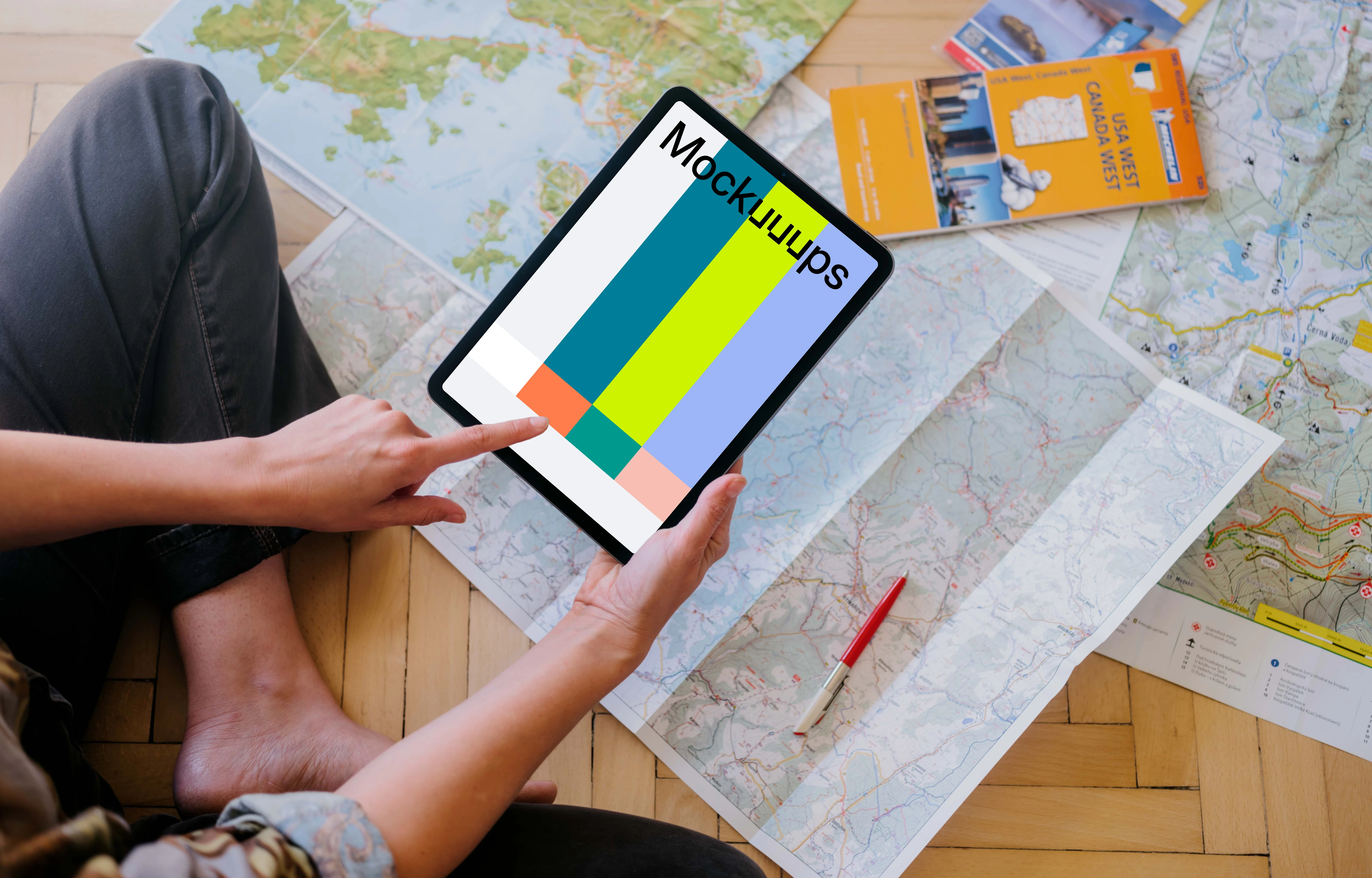 Woman hand typing on an iPad Air mockup