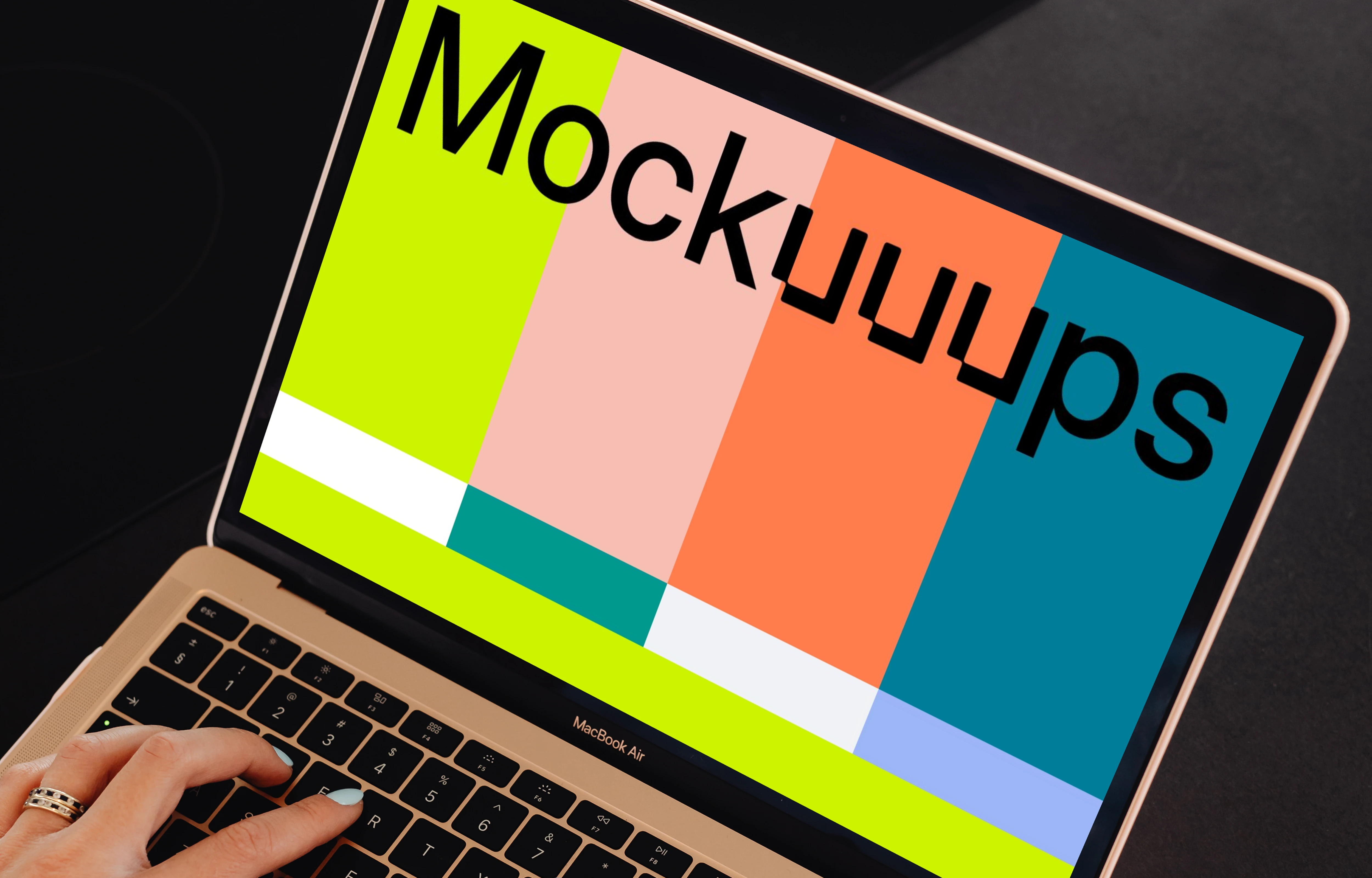 Woman hands typing on a MacBook Air mockup