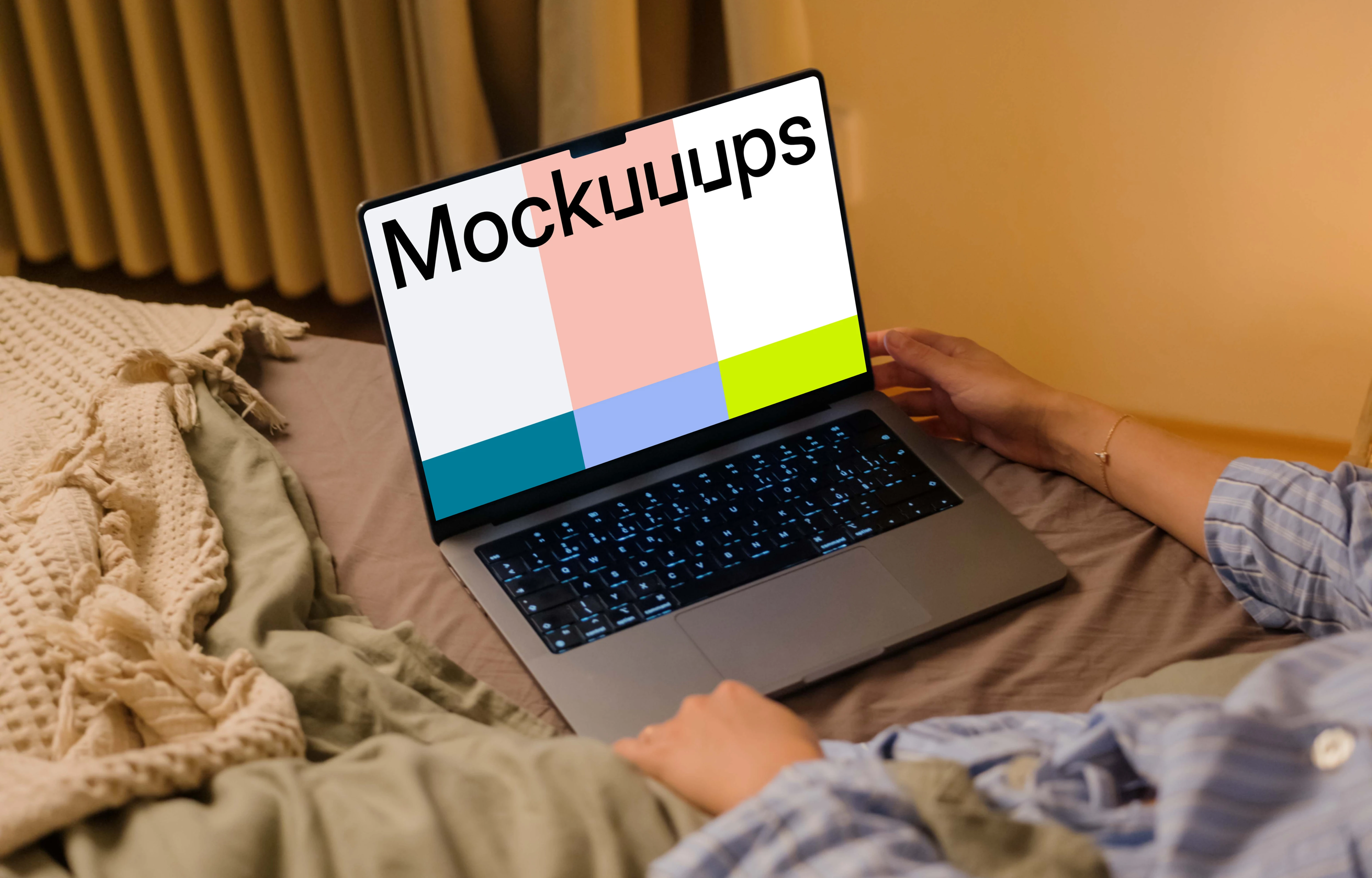 Woman holding a MacBook Pro 14 mockup
