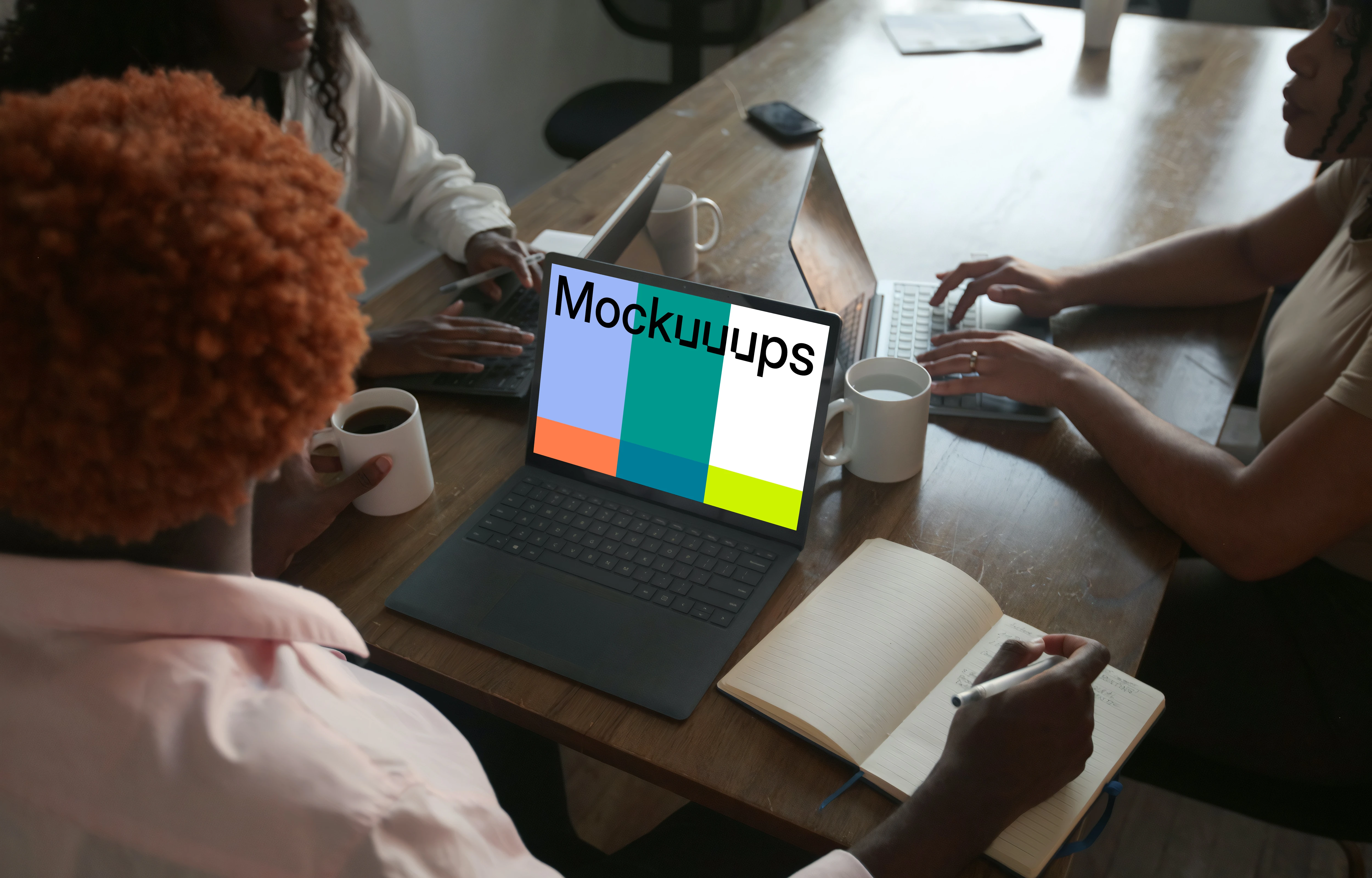 Woman reading on Microsoft Surface Laptop mockup
