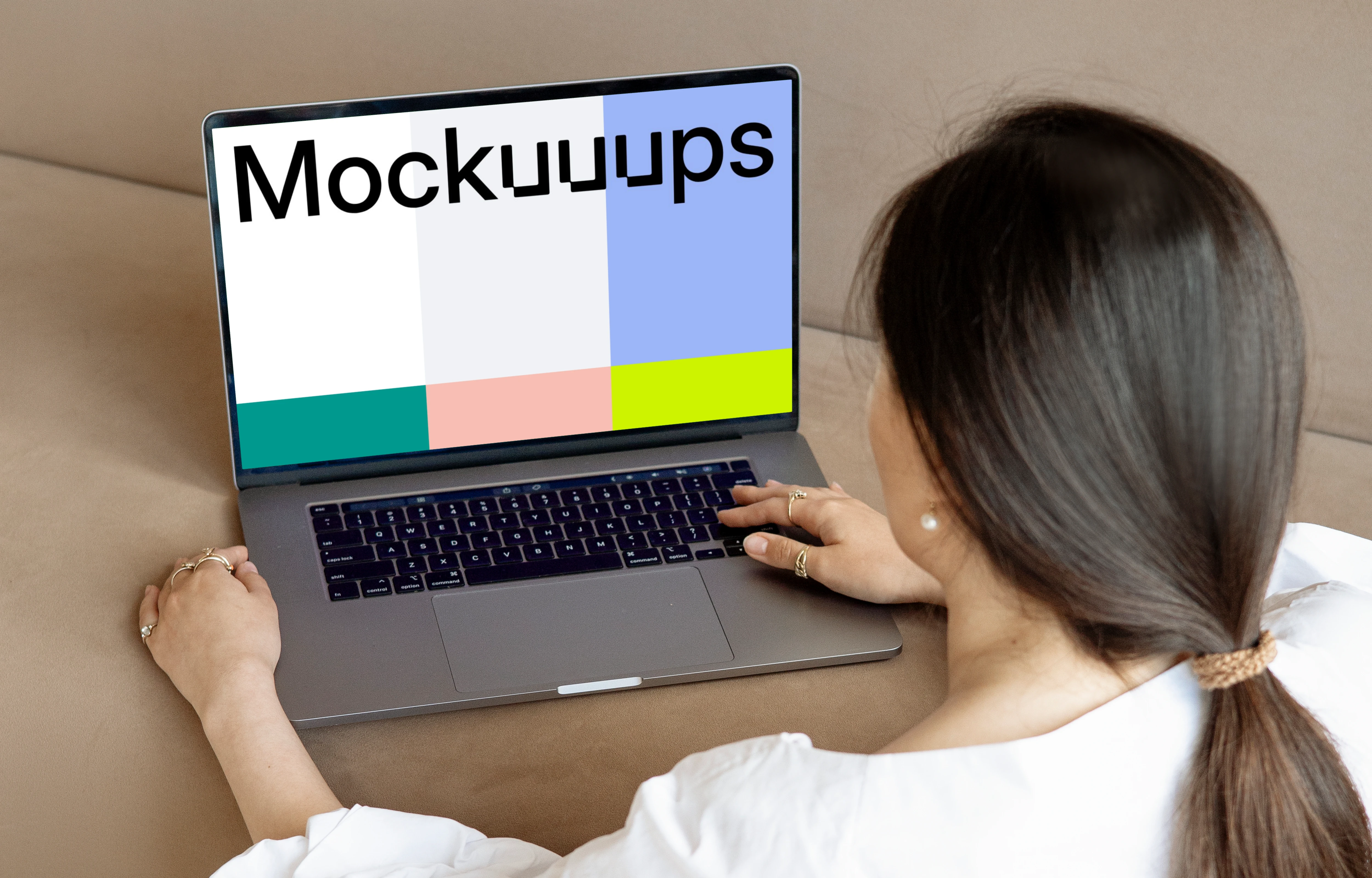 Woman typing on a Laptop mockup