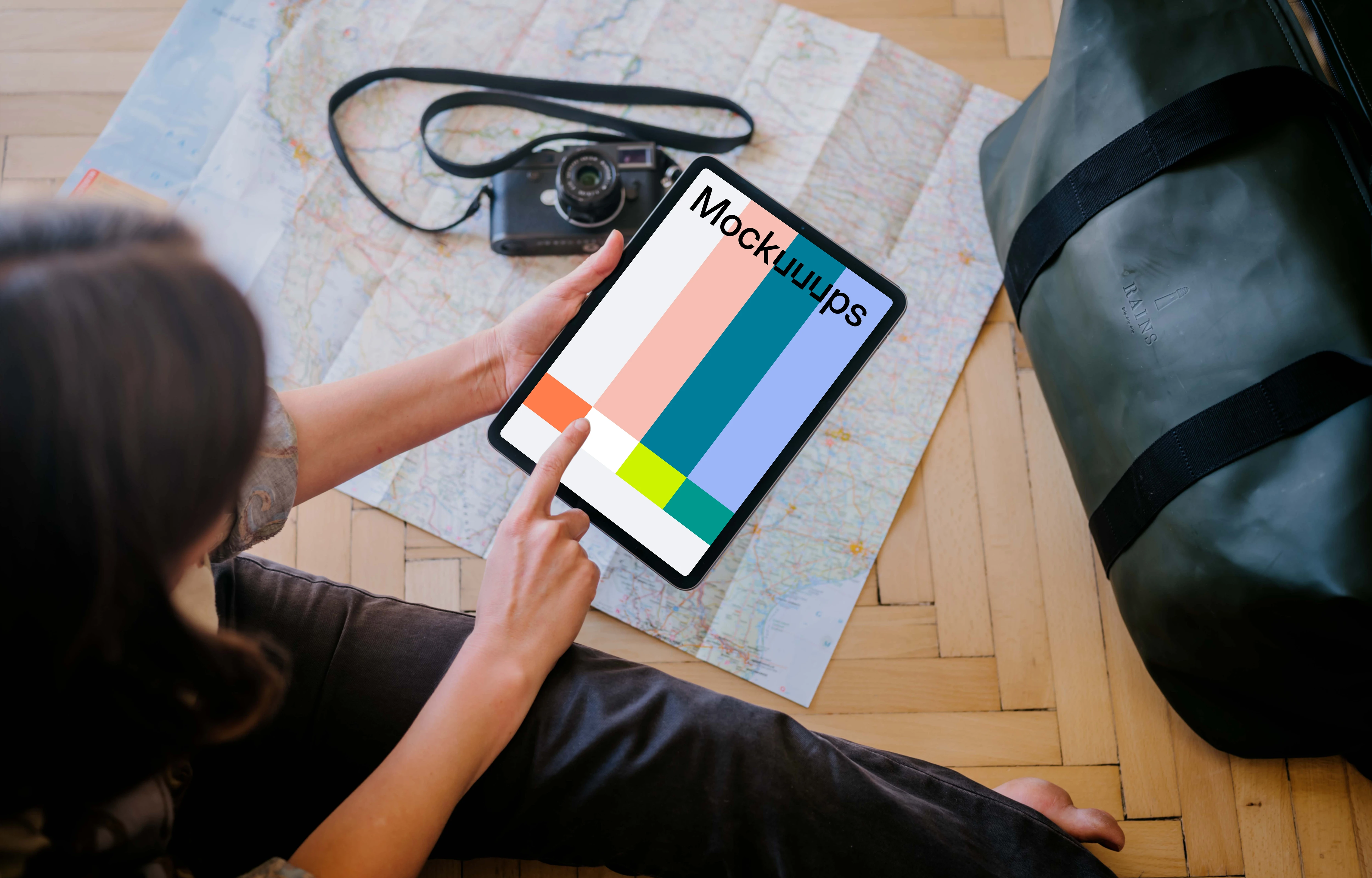 Woman working on an iPad Air mockup