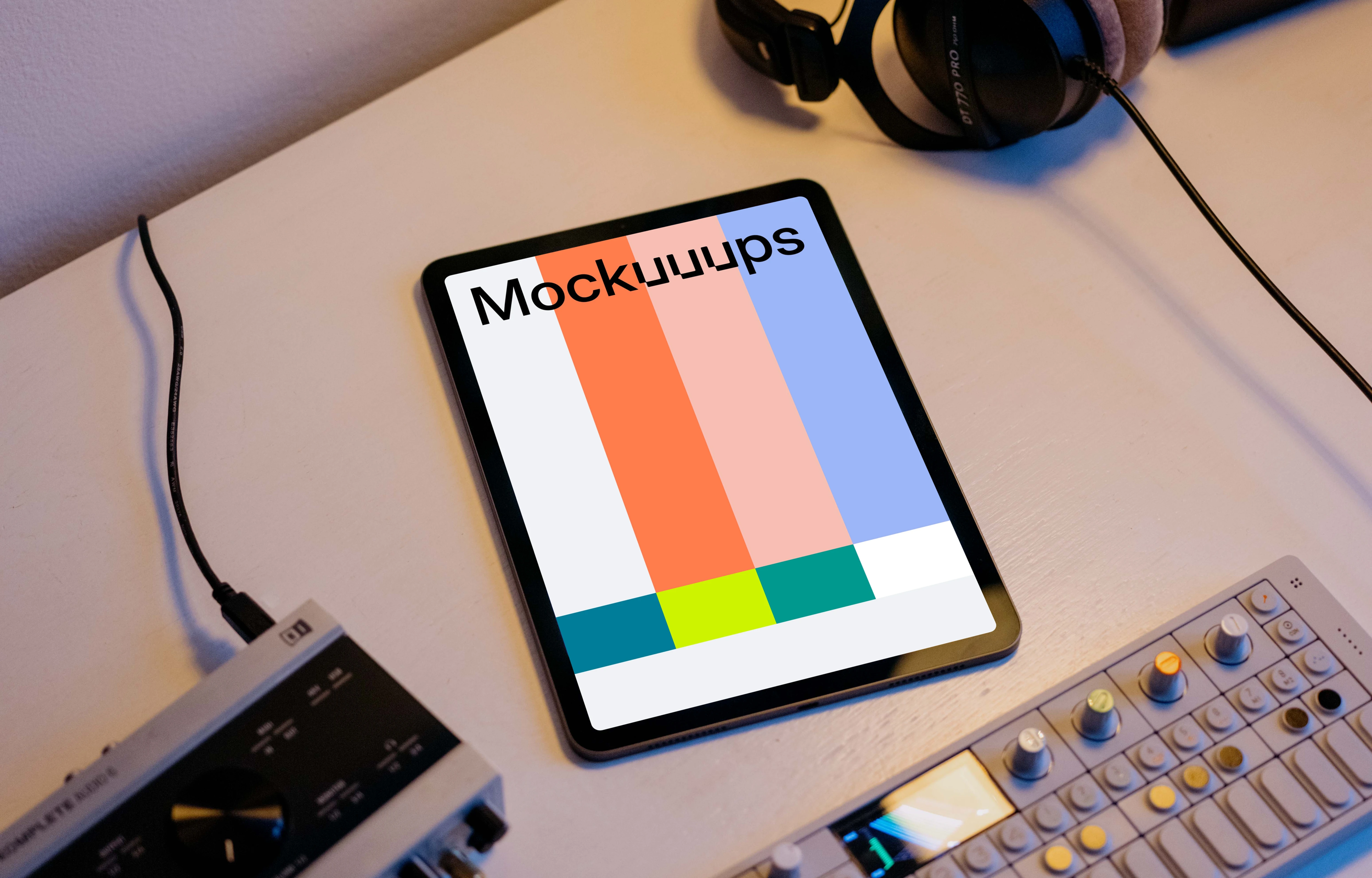 Working on the iPad Air mockup at podcast studio