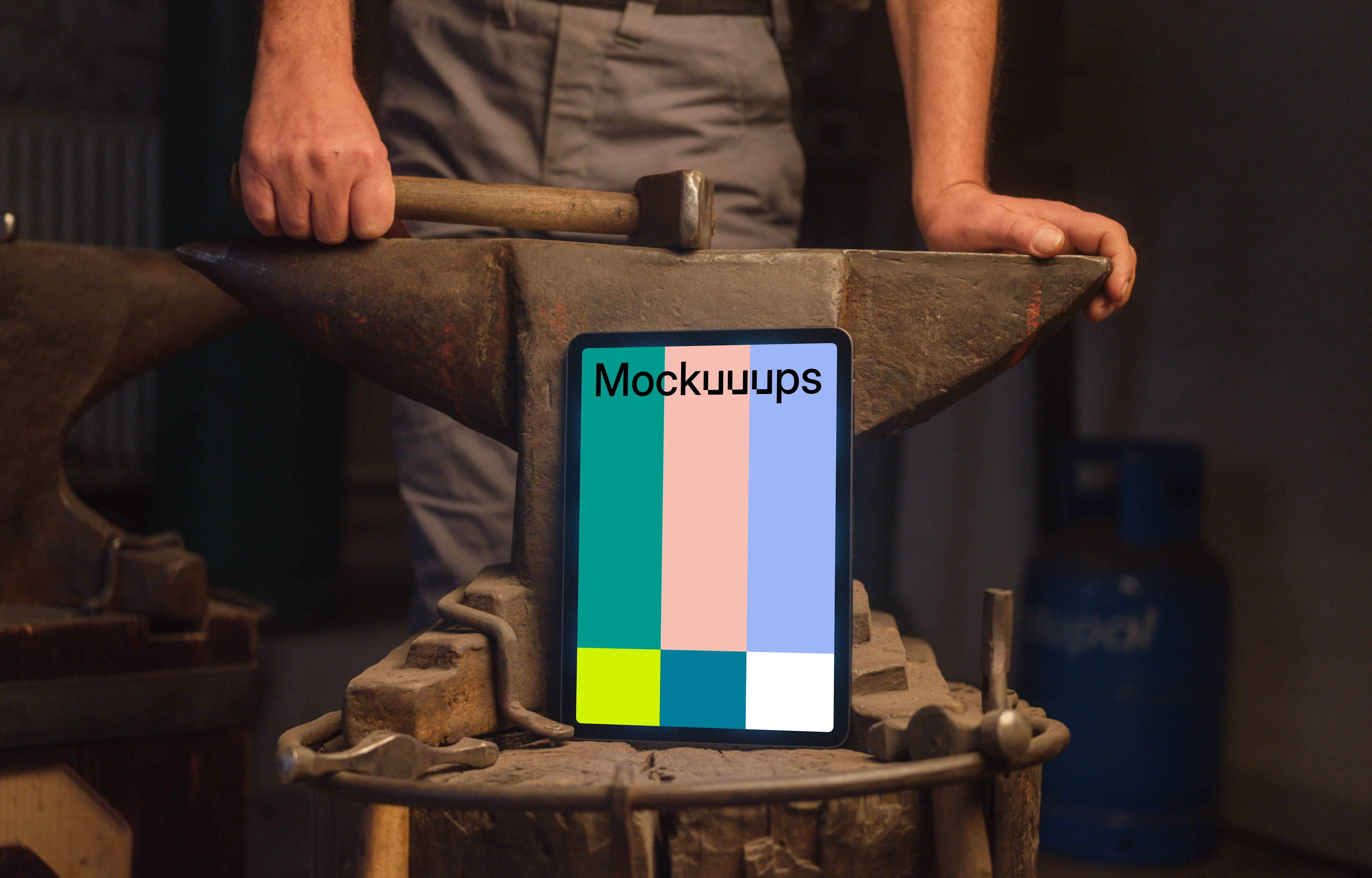 Workshop with an iPad mockup in the center