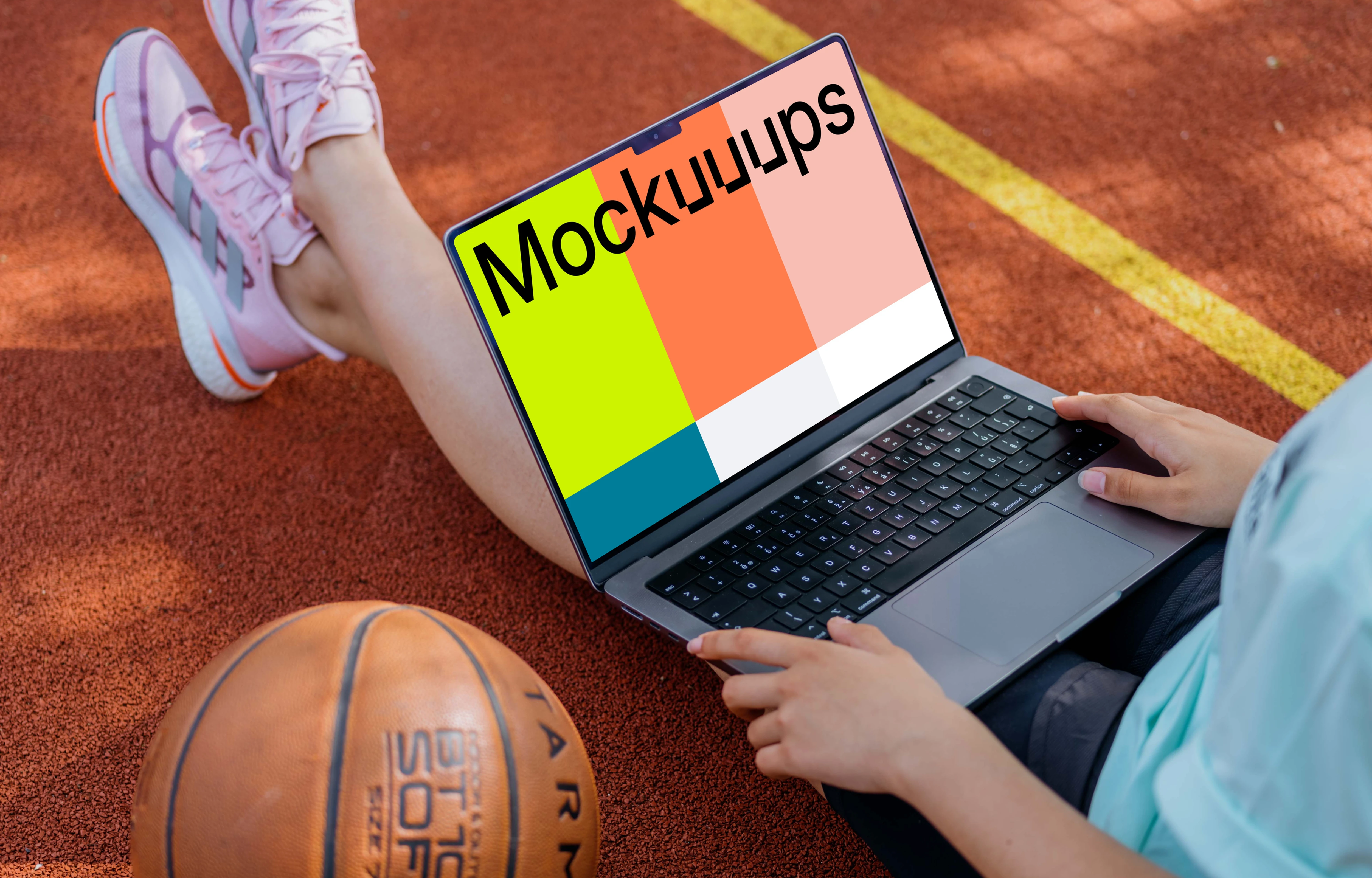 Young woman working on a MacBook Pro mockup