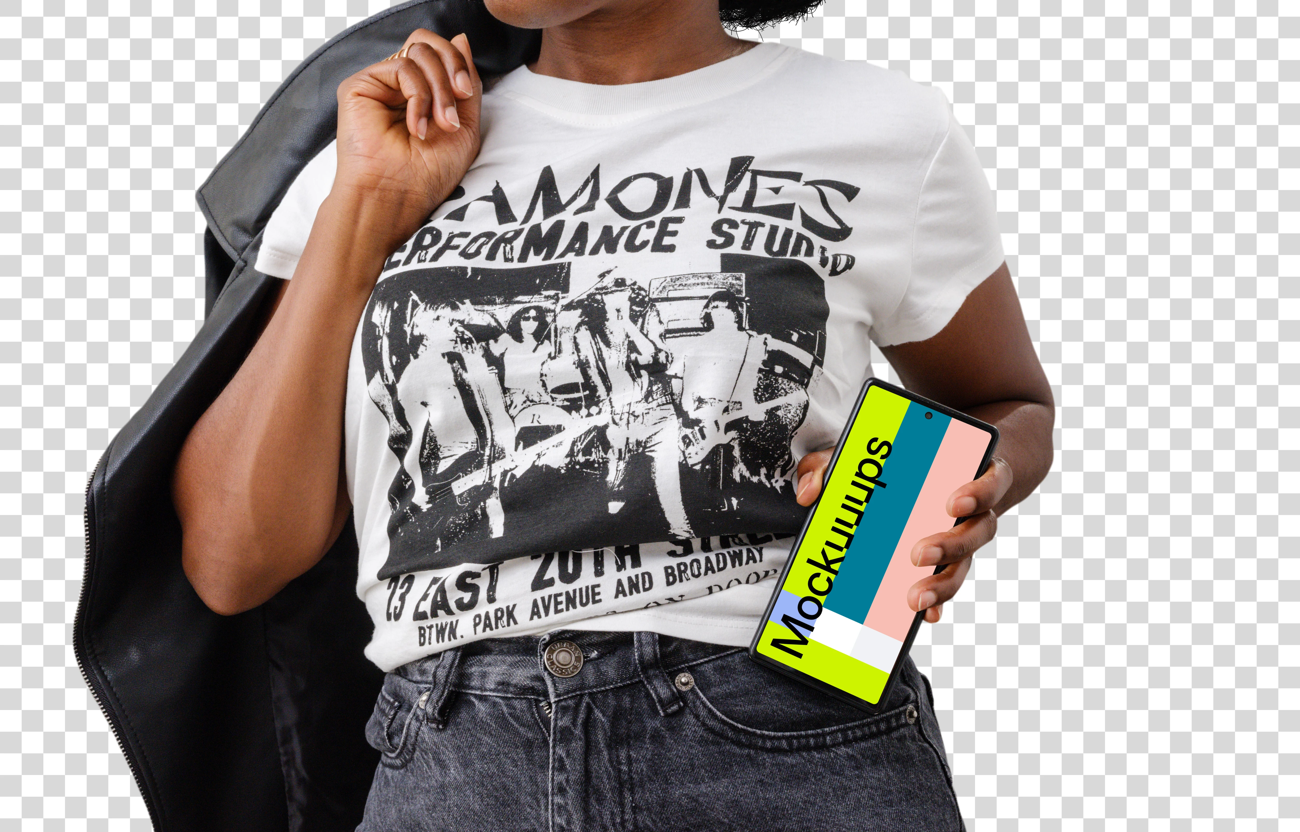 Female fashion lover holding a Google Pixel 6 mockup