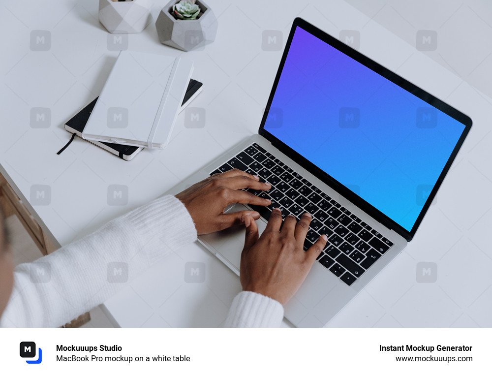 MacBook Pro mockup on a white table