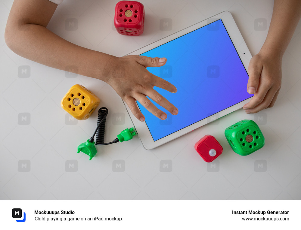 Child playing a game on an iPad mockup