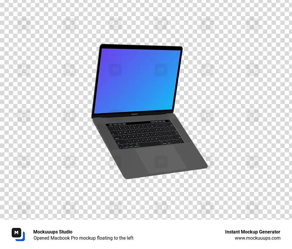 Opened Macbook Pro mockup floating to the left