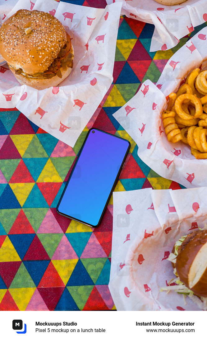 Pixel 5 mockup on a lunch table