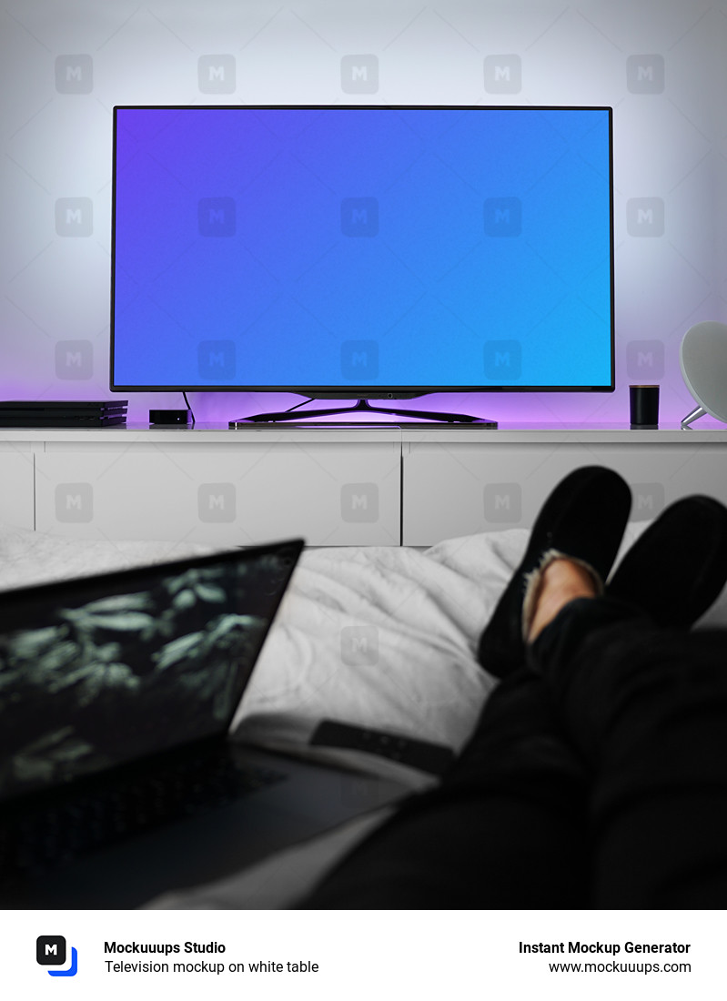 Television mockup on white table