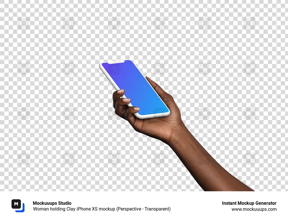 Woman holding Clay iPhone XS mockup (Perspective - Transparent)