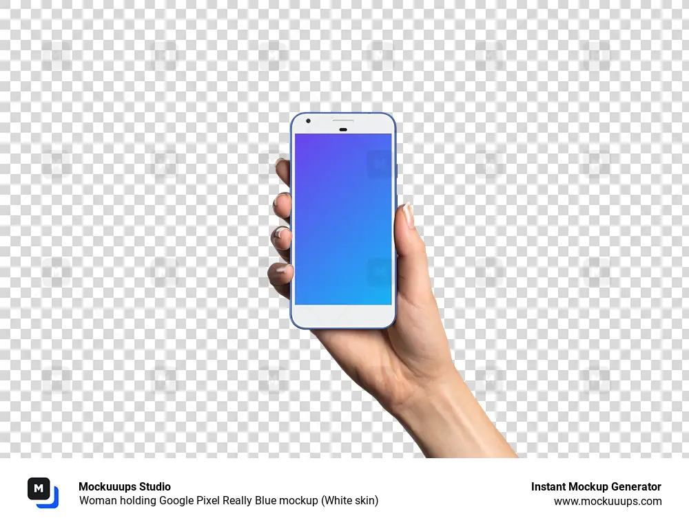 Woman holding Google Pixel Really Blue mockup (White skin)