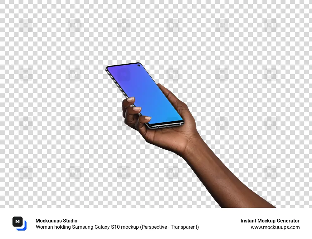 Woman holding Samsung Galaxy S10 mockup (Perspective - Transparent)