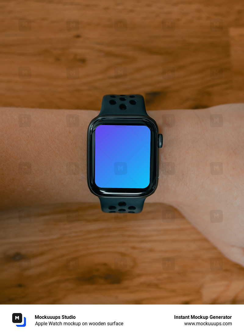 Apple Watch mockup on wooden surface