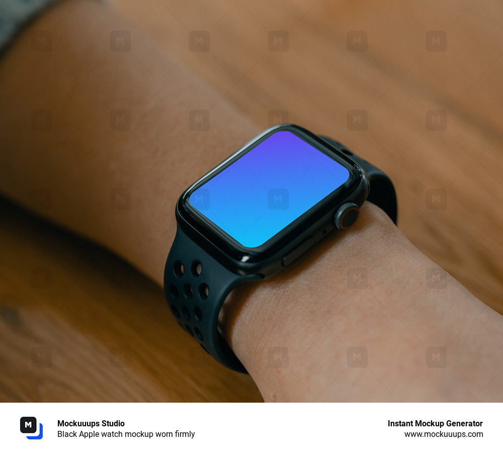 Black Apple watch mockup worn firmly