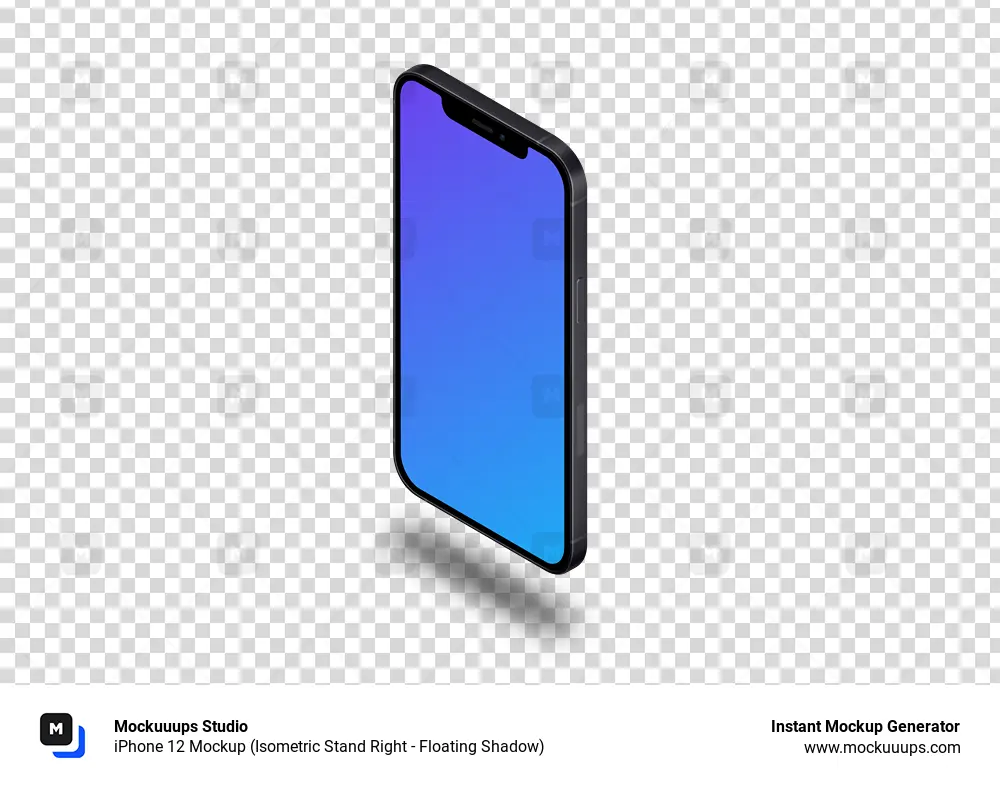 iPhone 12 Mockup (Isometric Stand Right - Floating Shadow)