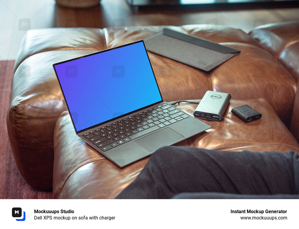 Dell XPS mockup on sofa with charger