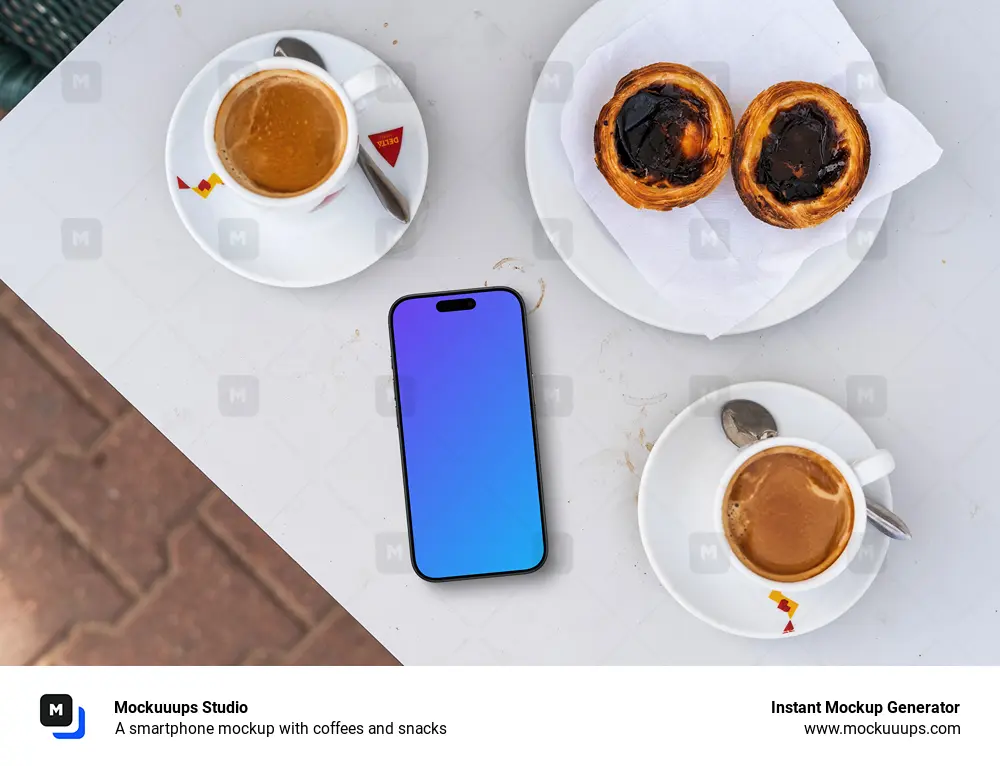 A smartphone mockup with coffees and snacks