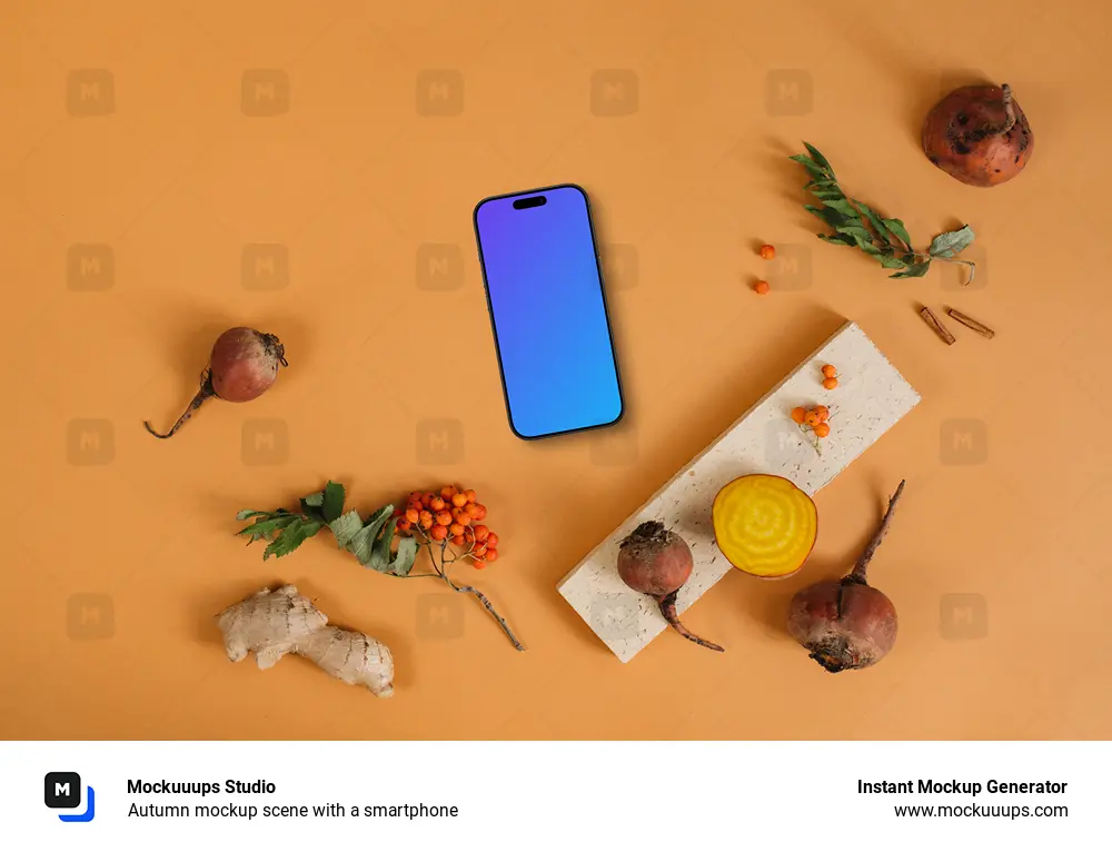 Autumn mockup scene with a smartphone