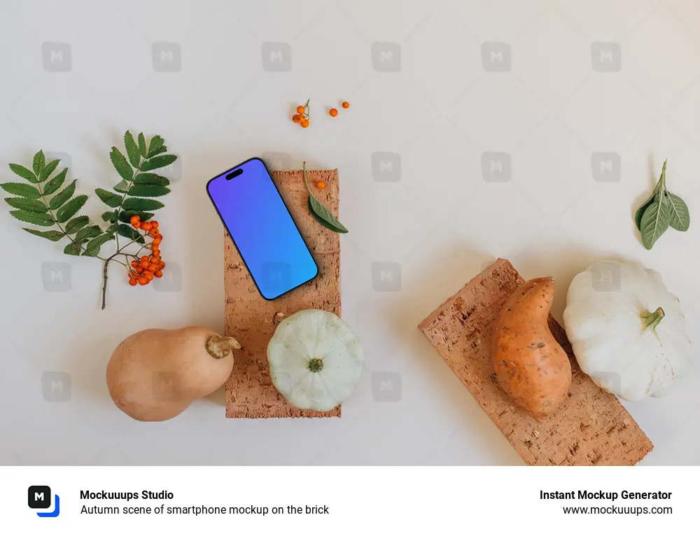 Autumn scene of smartphone mockup on the brick