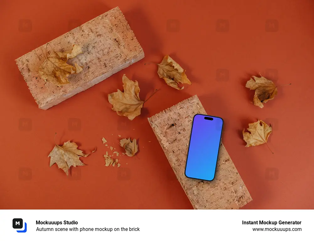 Autumn scene with phone mockup on the brick