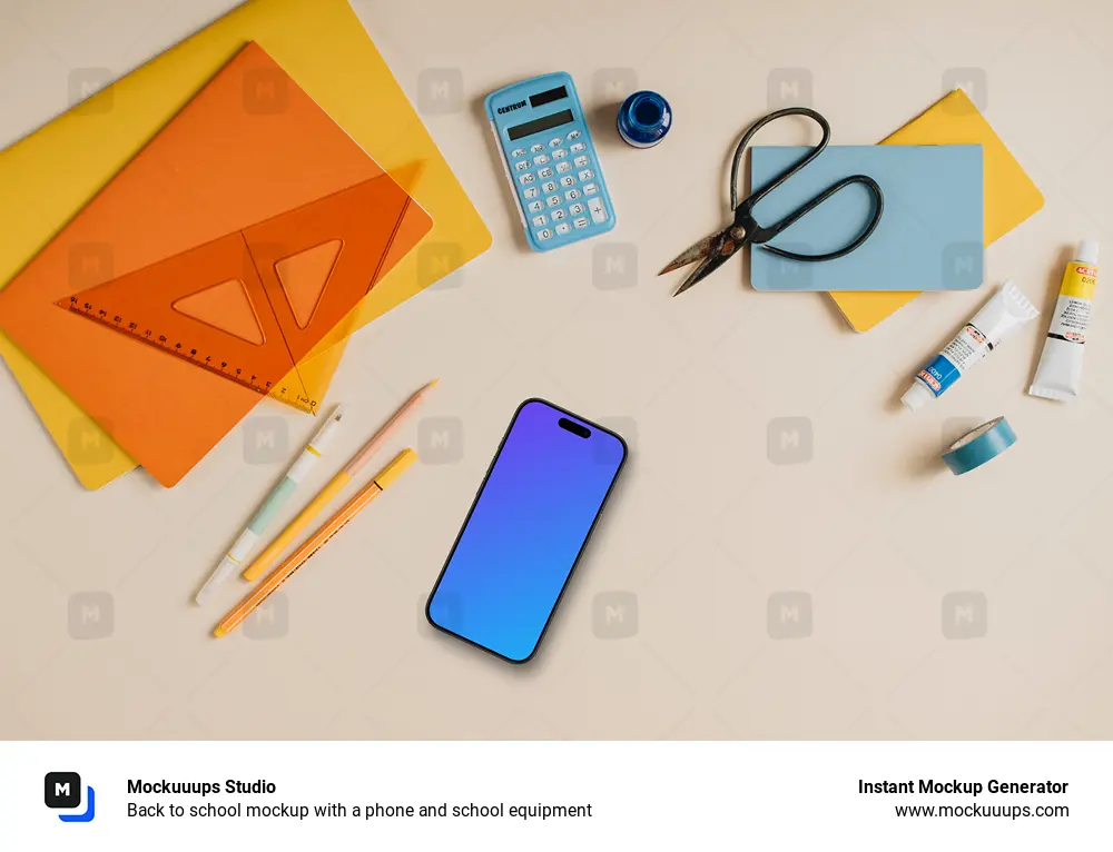 Back to school mockup with a phone and school equipment