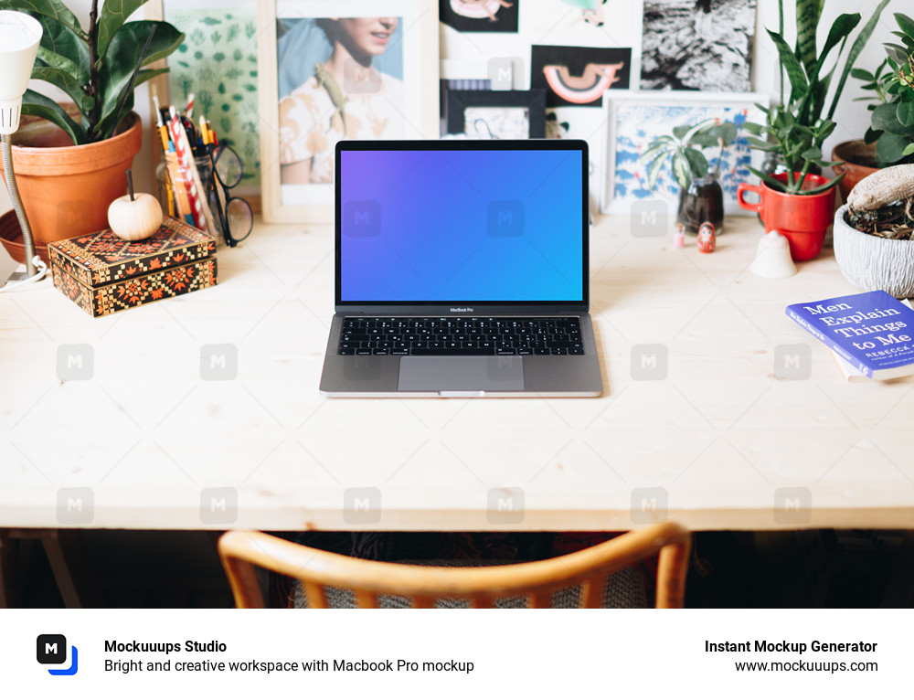 Bright and creative workspace with Macbook Pro mockup