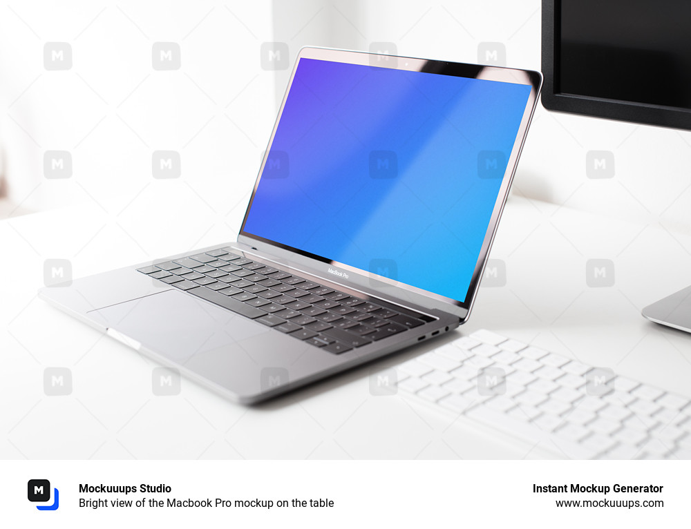 Bright view of the Macbook Pro mockup on the table
