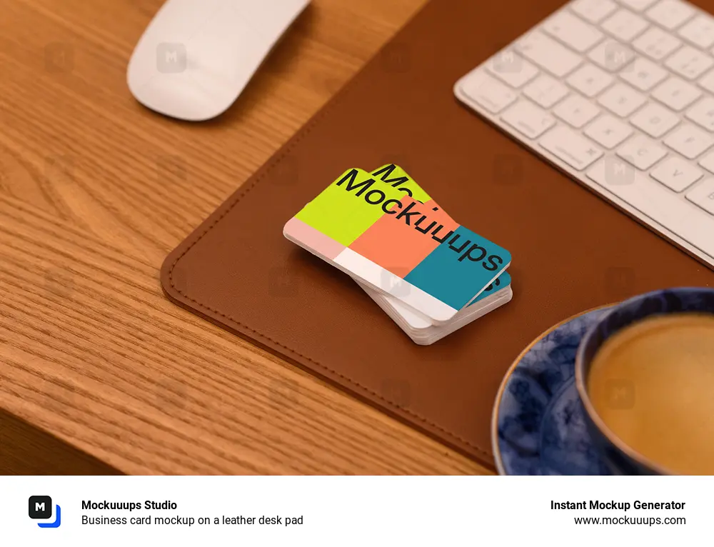 Business card mockup on a leather desk pad